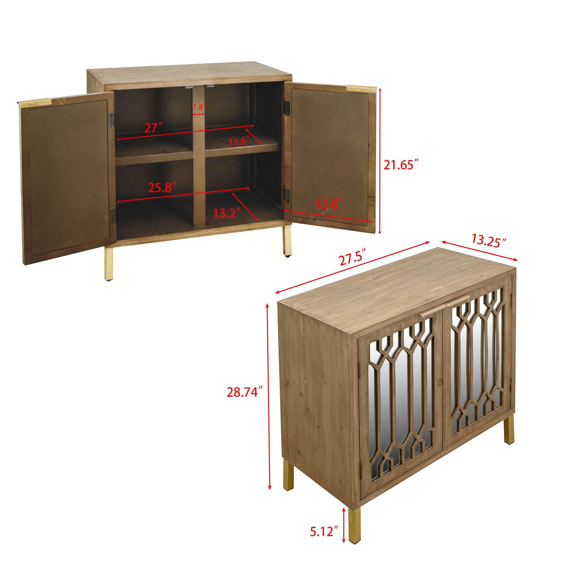29" Tall Wood 2-door Accent Cabinet in Natural