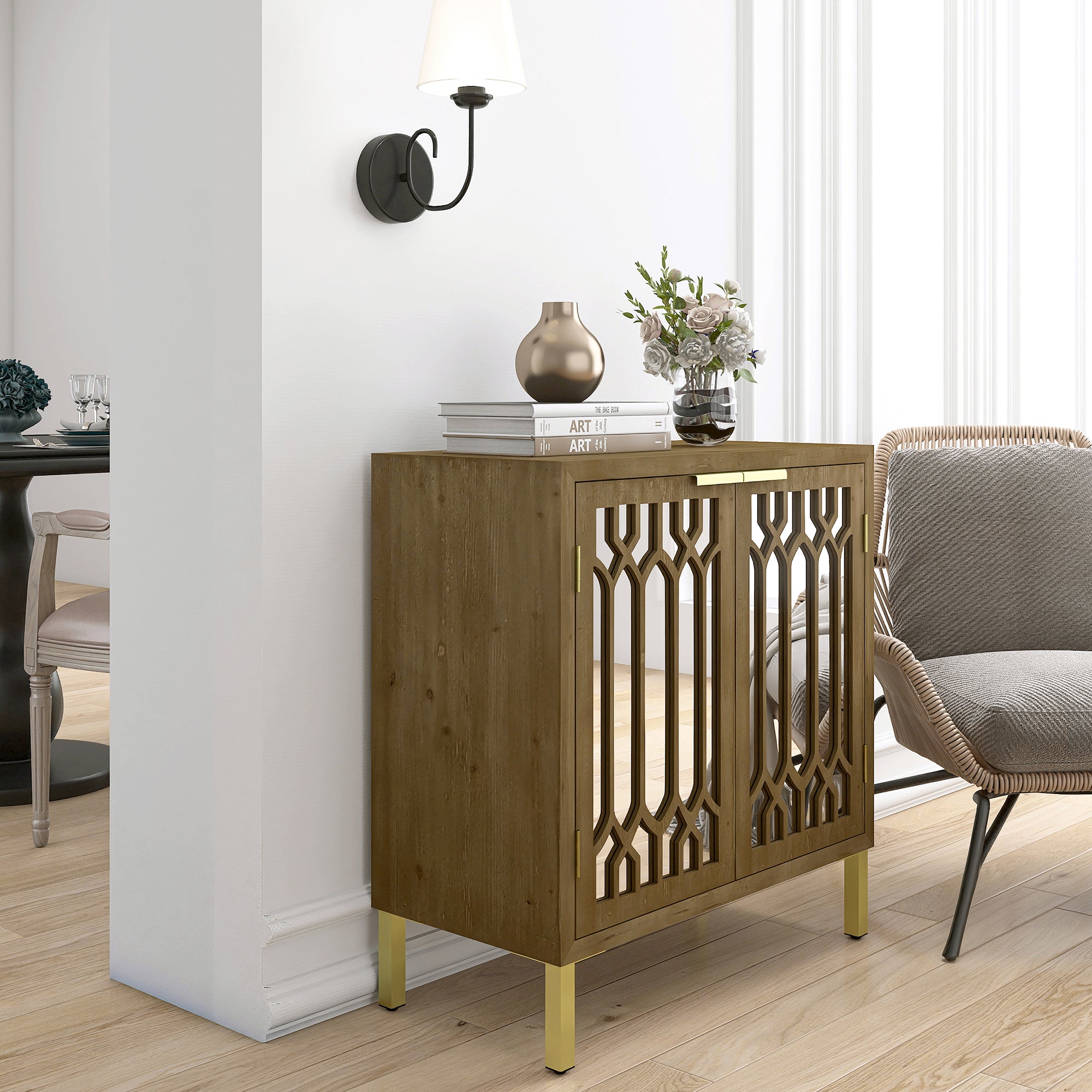 29" Tall Wood 2-door Accent Cabinet in Natural