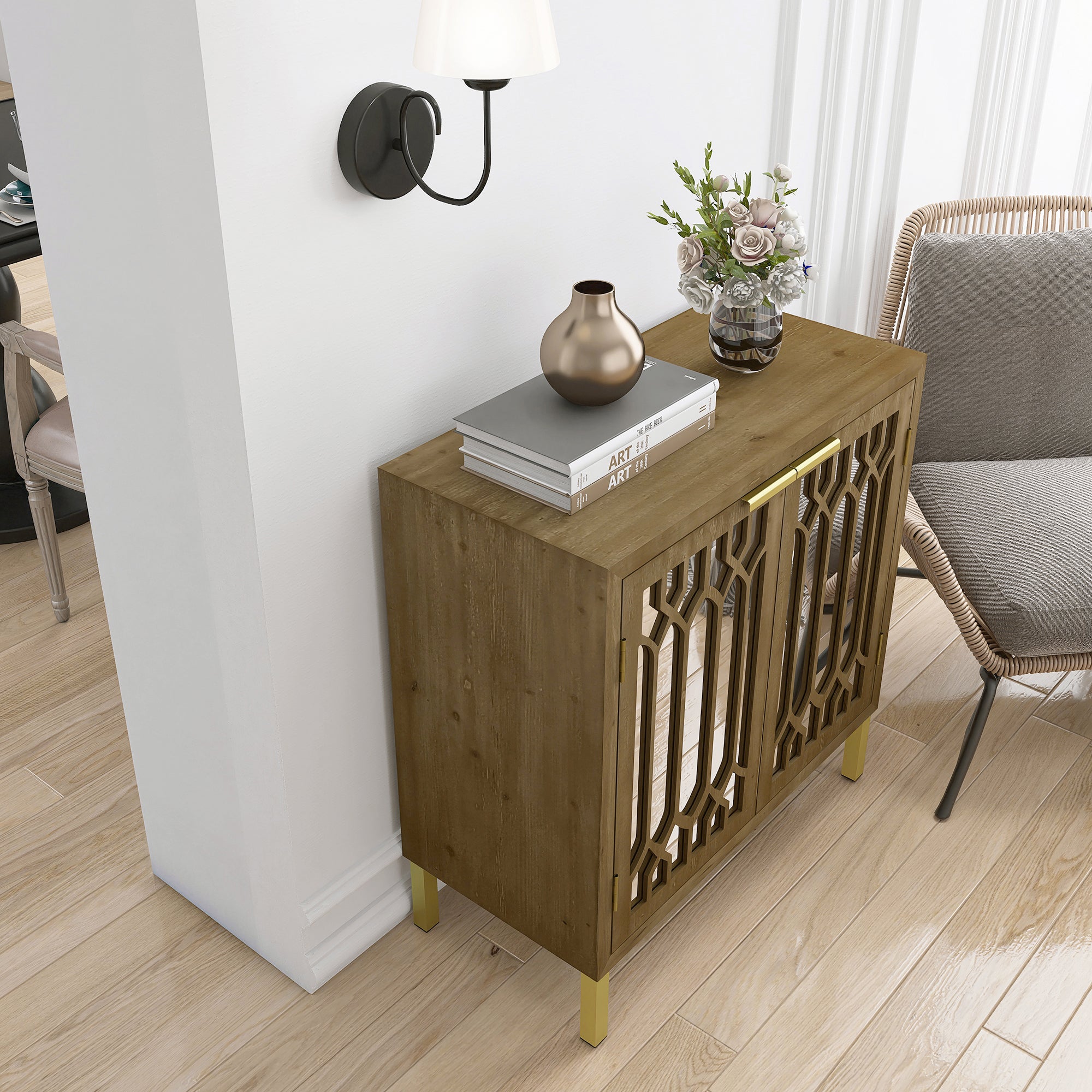 29" Tall Wood 2-door Accent Cabinet in Natural