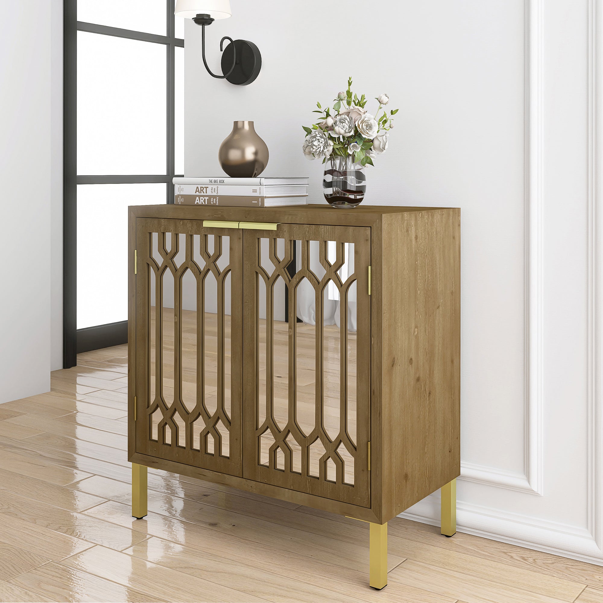29" Tall Wood 2-door Accent Cabinet in Natural
