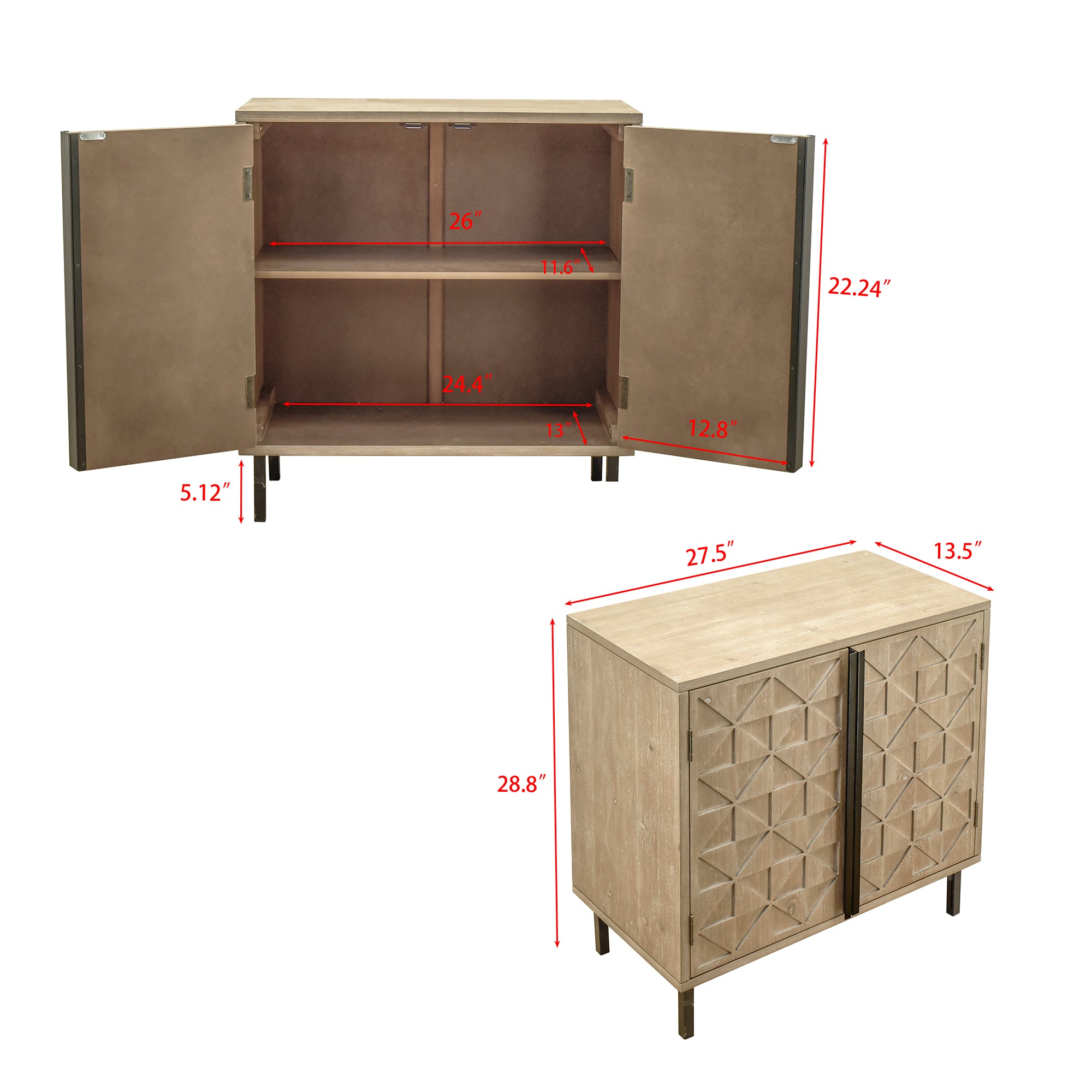 29" Tall Wood 2-door Accent Cabinet in Natural
