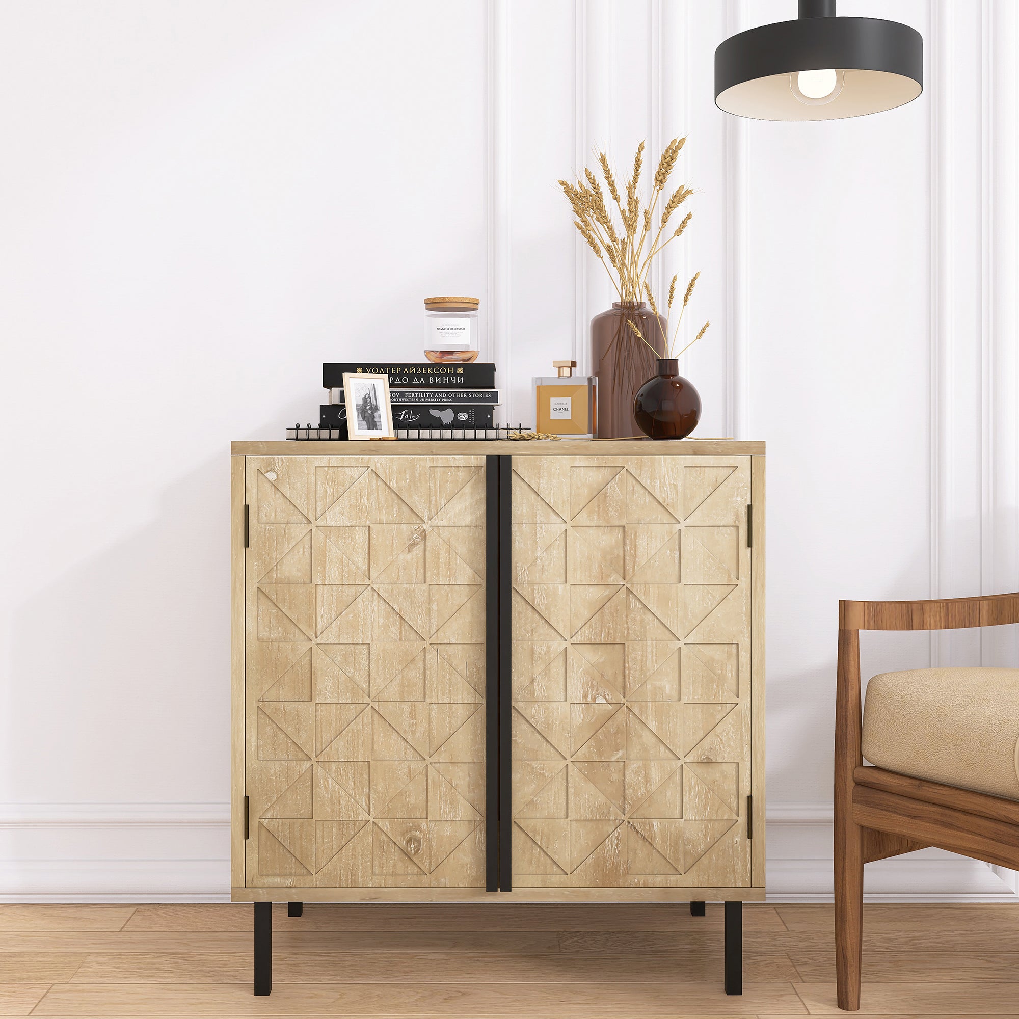 29" Tall Wood 2-door Accent Cabinet in Natural