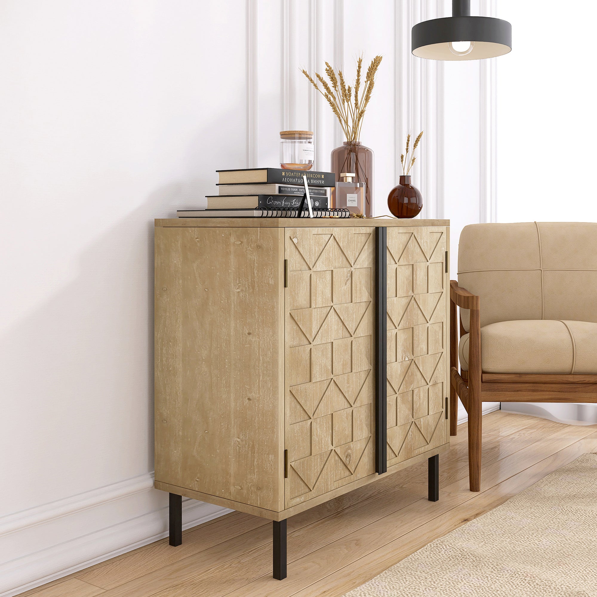 29" Tall Wood 2-door Accent Cabinet in Natural