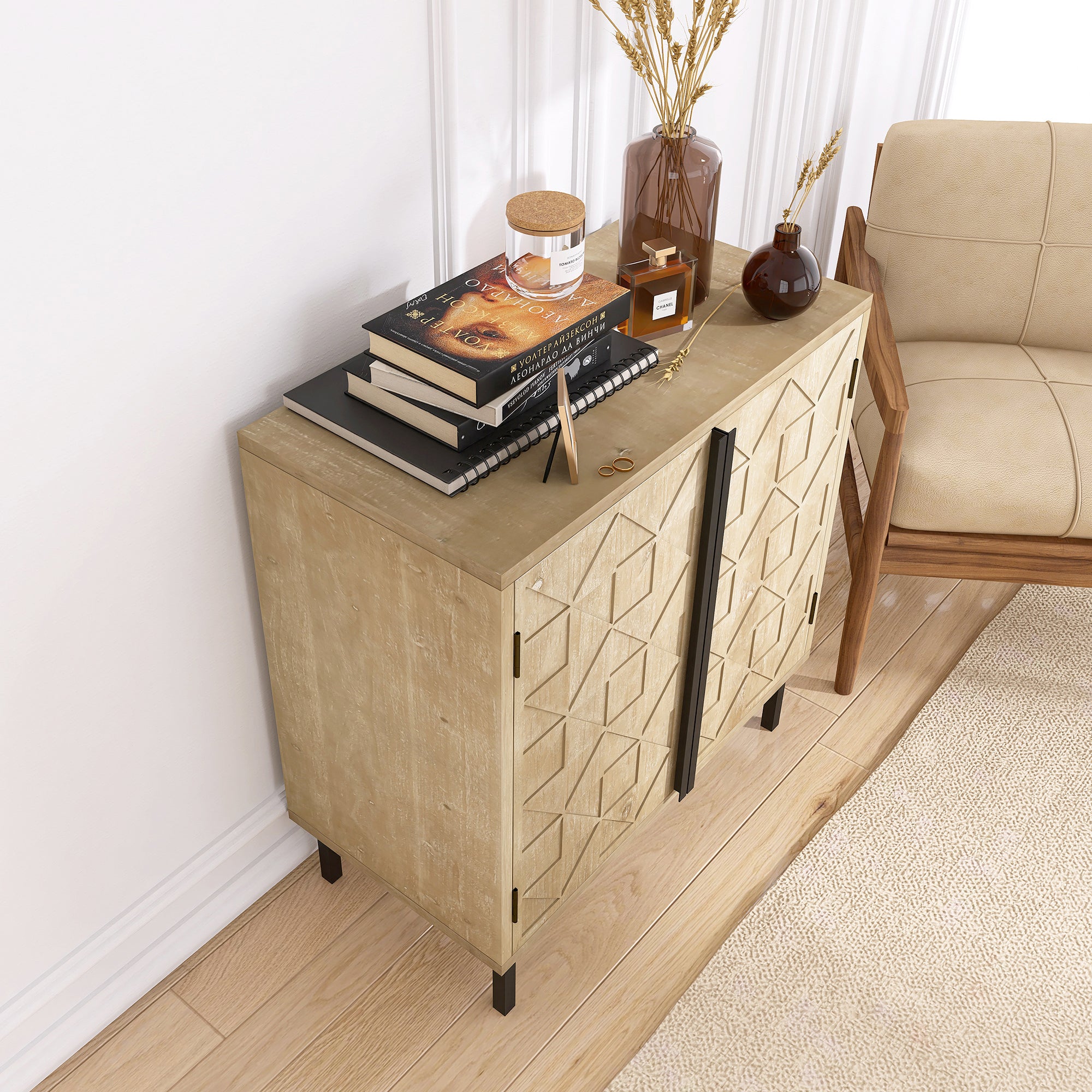 29" Tall Wood 2-door Accent Cabinet in Natural