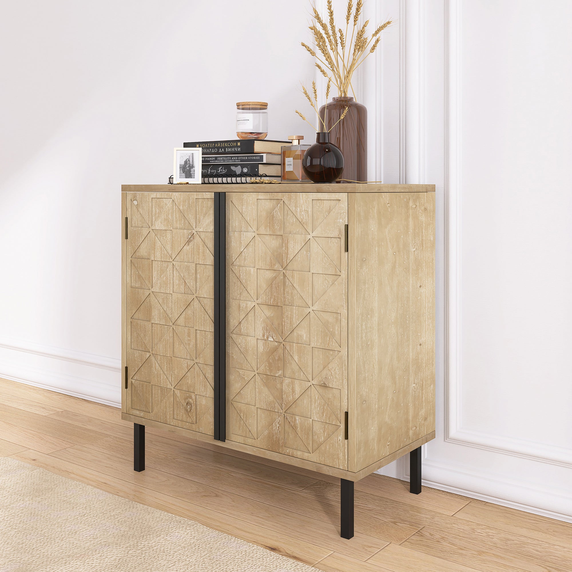 29" Tall Wood 2-door Accent Cabinet in Natural