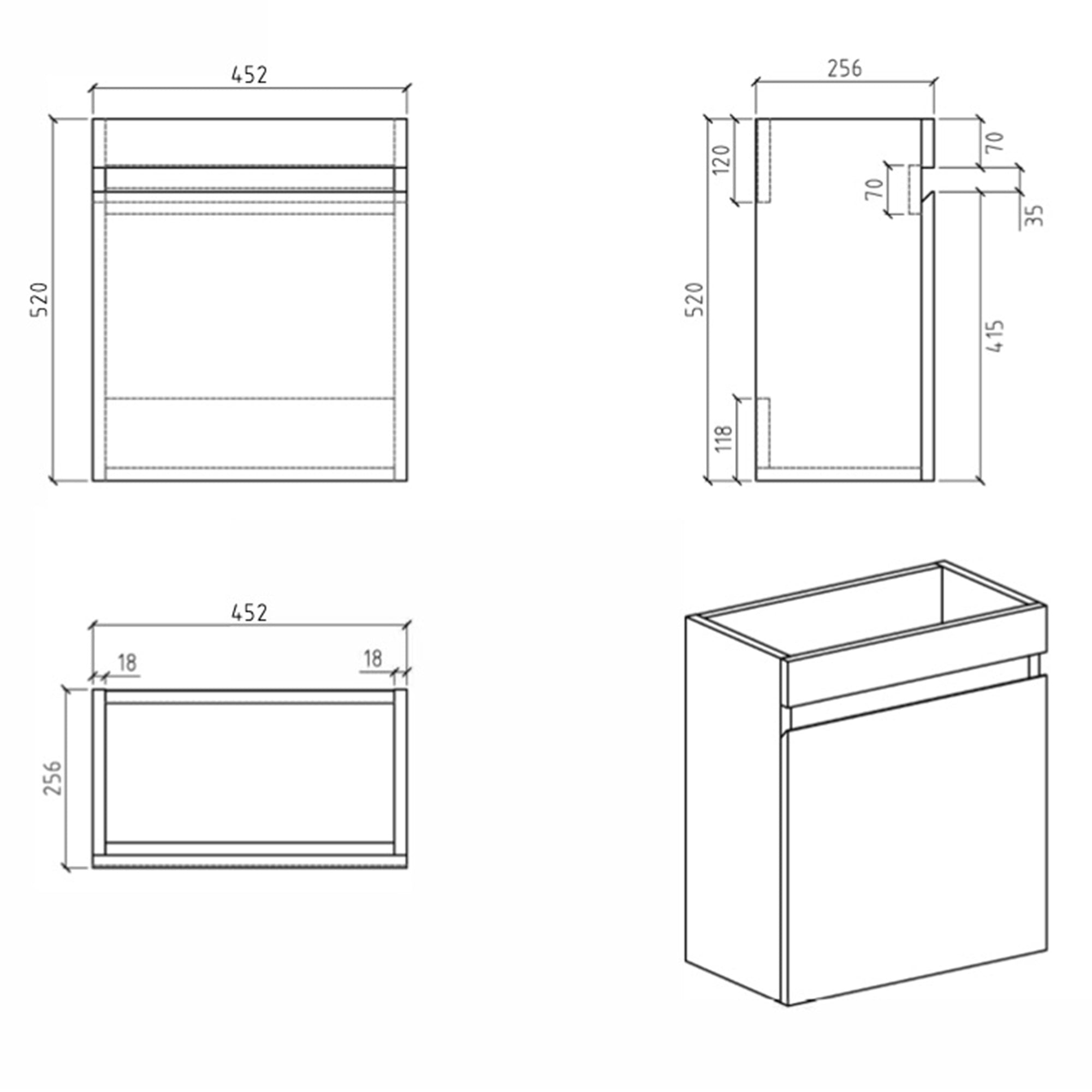 Wall-Mounted Bathroom Vanity Set in Grey with White Integrated Artificial Stone Sink