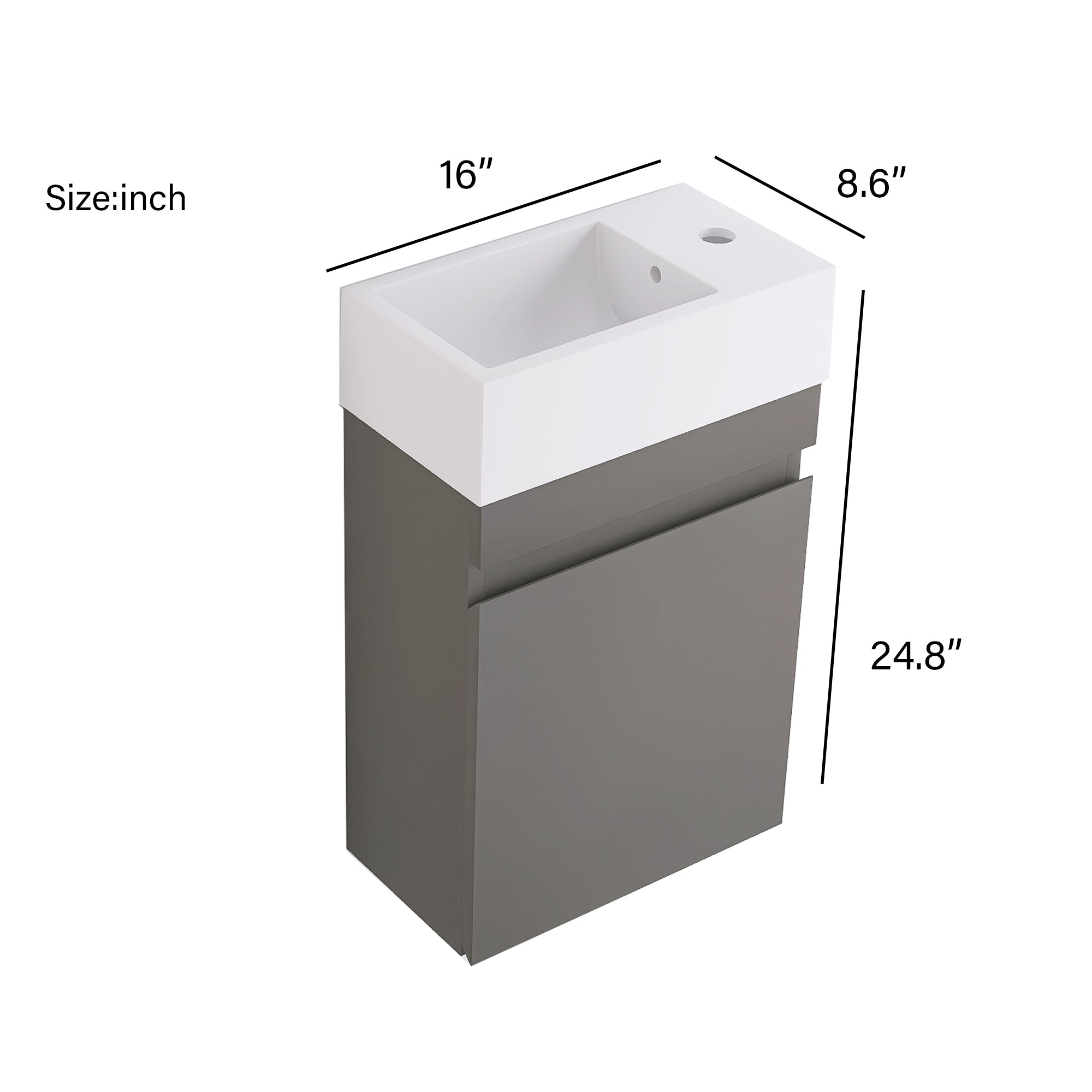 Wall-Mounted Bathroom Vanity Set in Grey with White Integrated Artificial Stone Sink