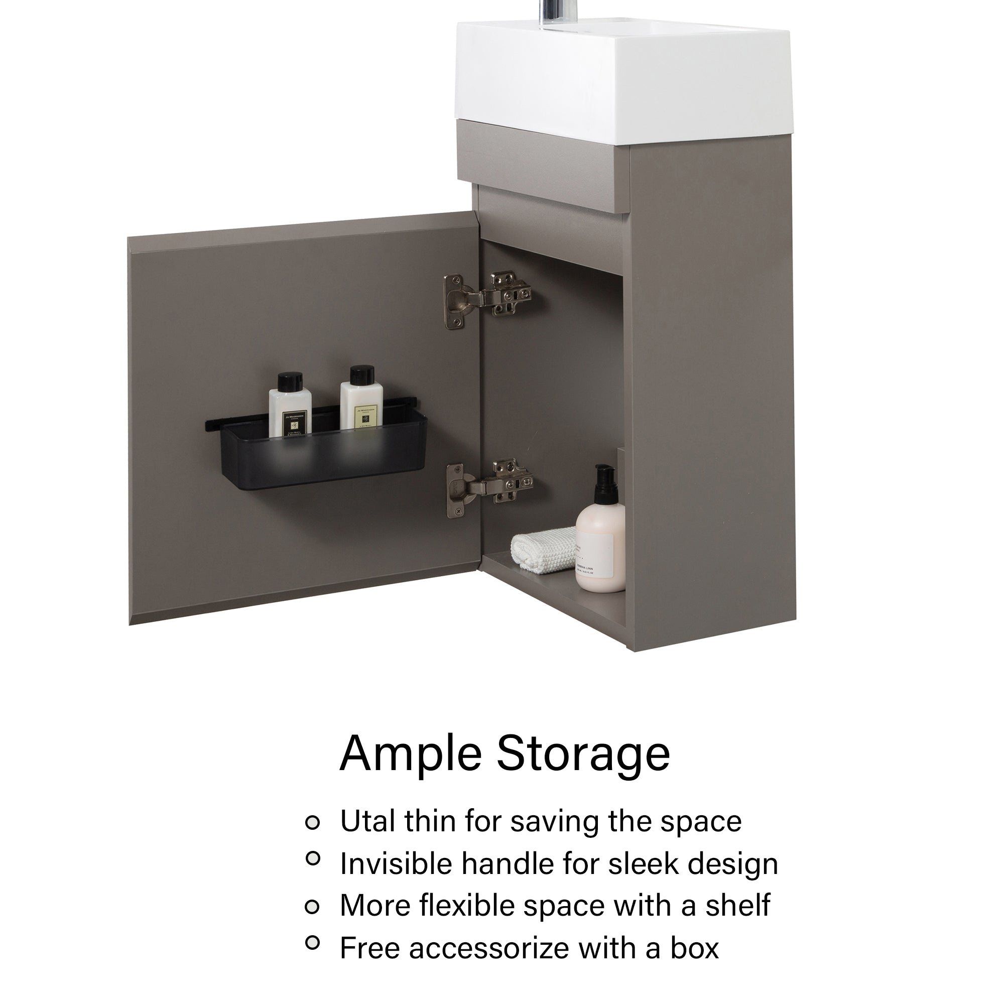 Wall-Mounted Bathroom Vanity Set in Grey with White Integrated Artificial Stone Sink