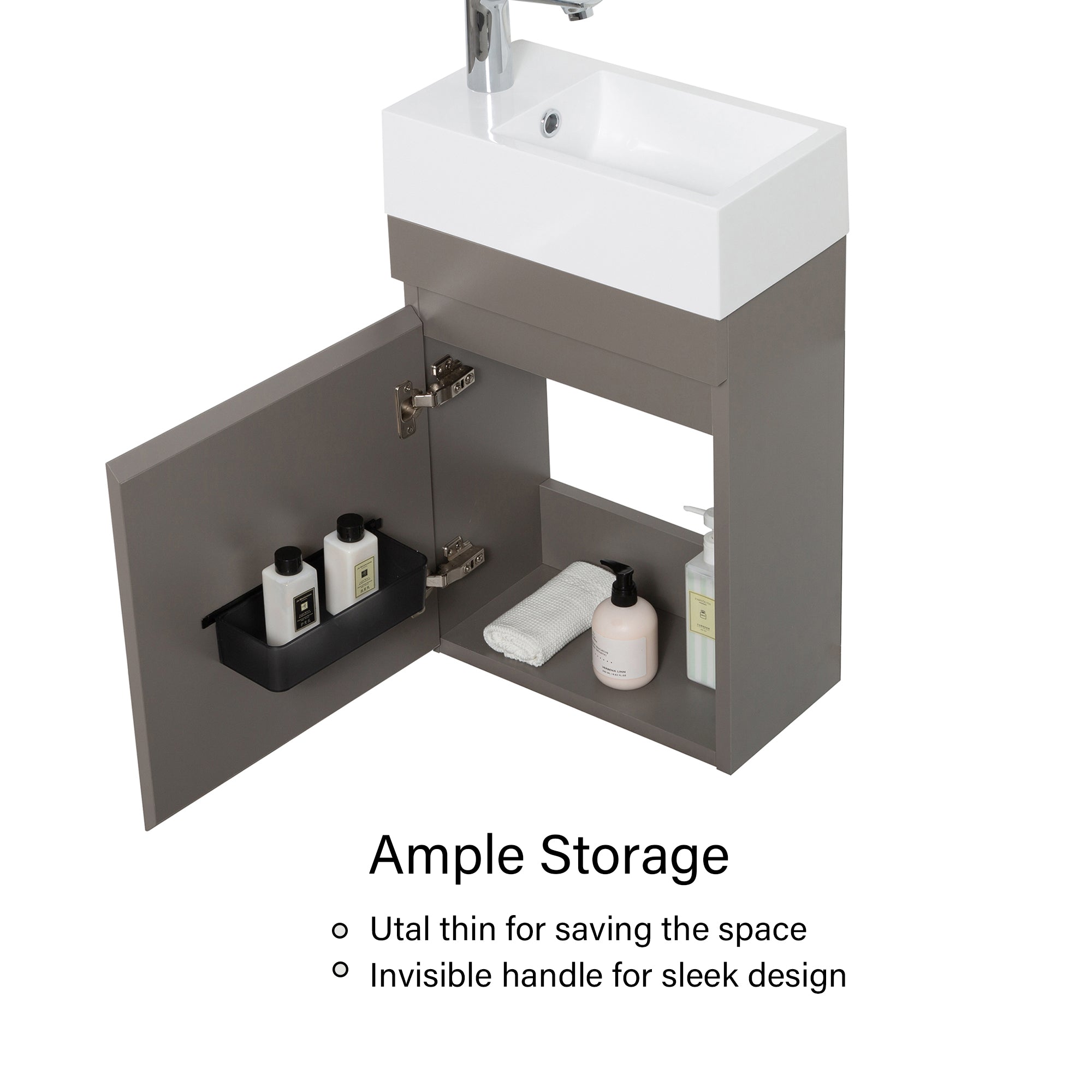 Wall-Mounted Bathroom Vanity Set in Grey with White Integrated Artificial Stone Sink