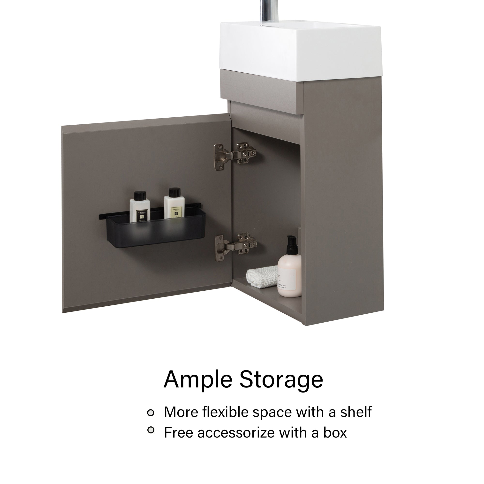 Wall-Mounted Bathroom Vanity Set in Grey with White Integrated Artificial Stone Sink