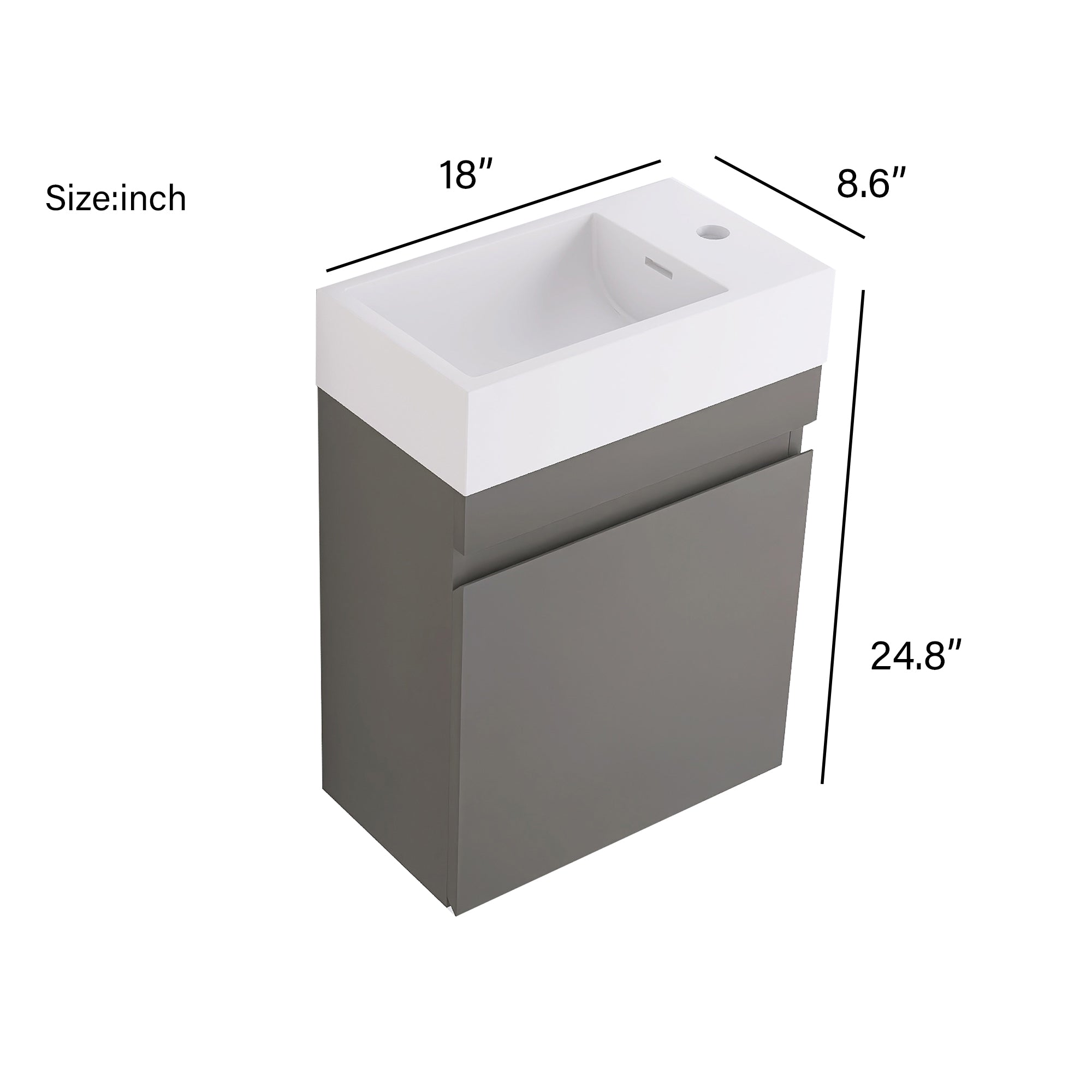 Wall-Mounted Bathroom Vanity Set in Grey with White Integrated Artificial Stone Sink