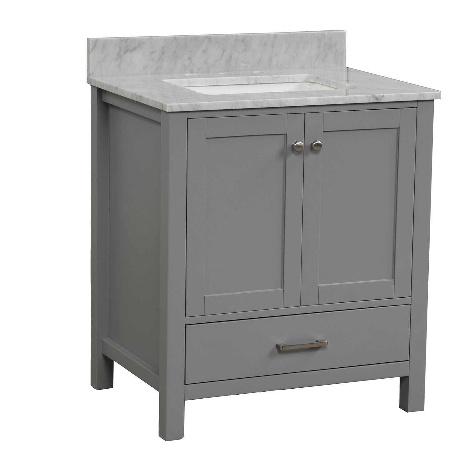 30 in. W x 22 in. D x 33 in. H Bath Vanity in Grey with Carrara White Marble Top