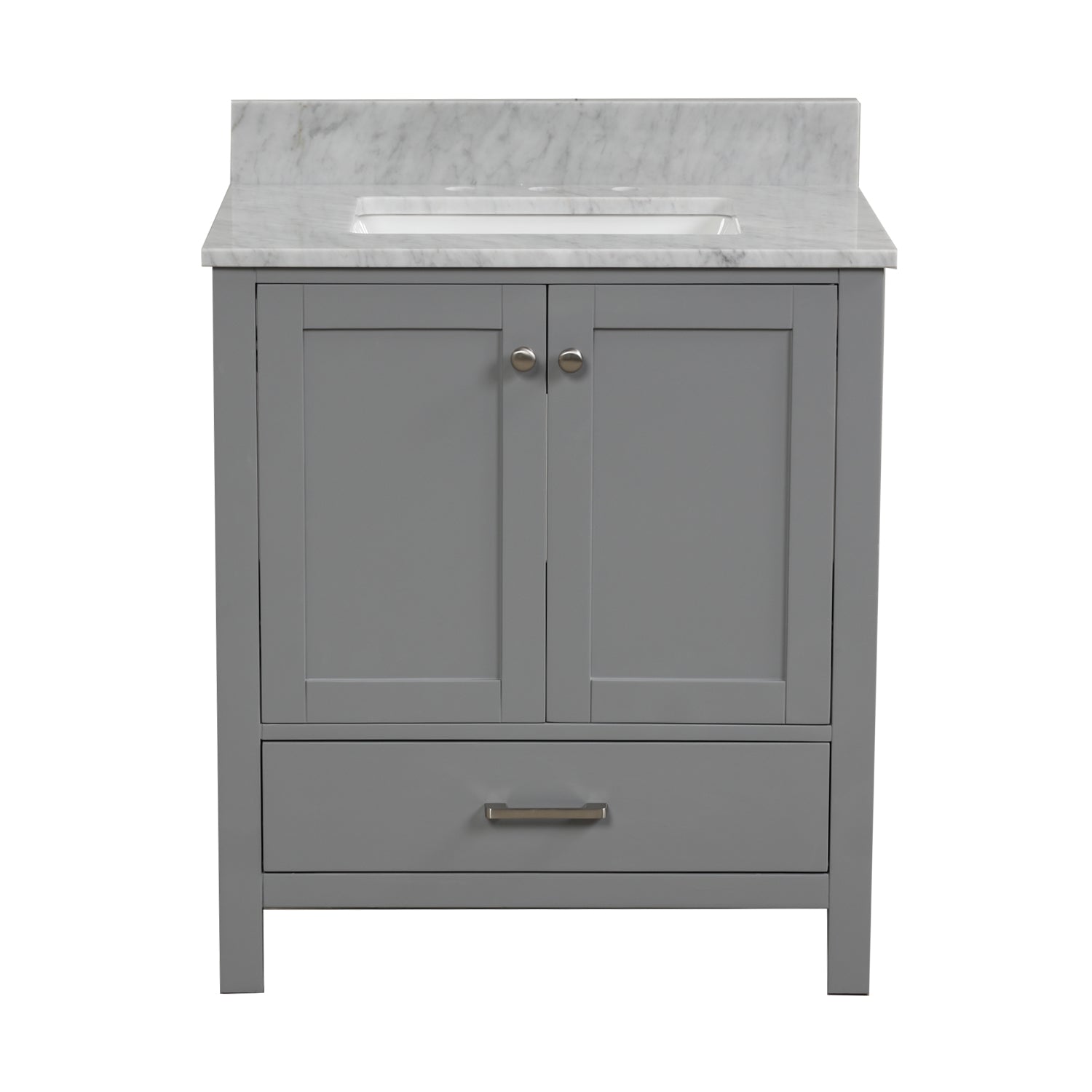 30 in. W x 22 in. D x 33 in. H Bath Vanity in Grey with Carrara White Marble Top