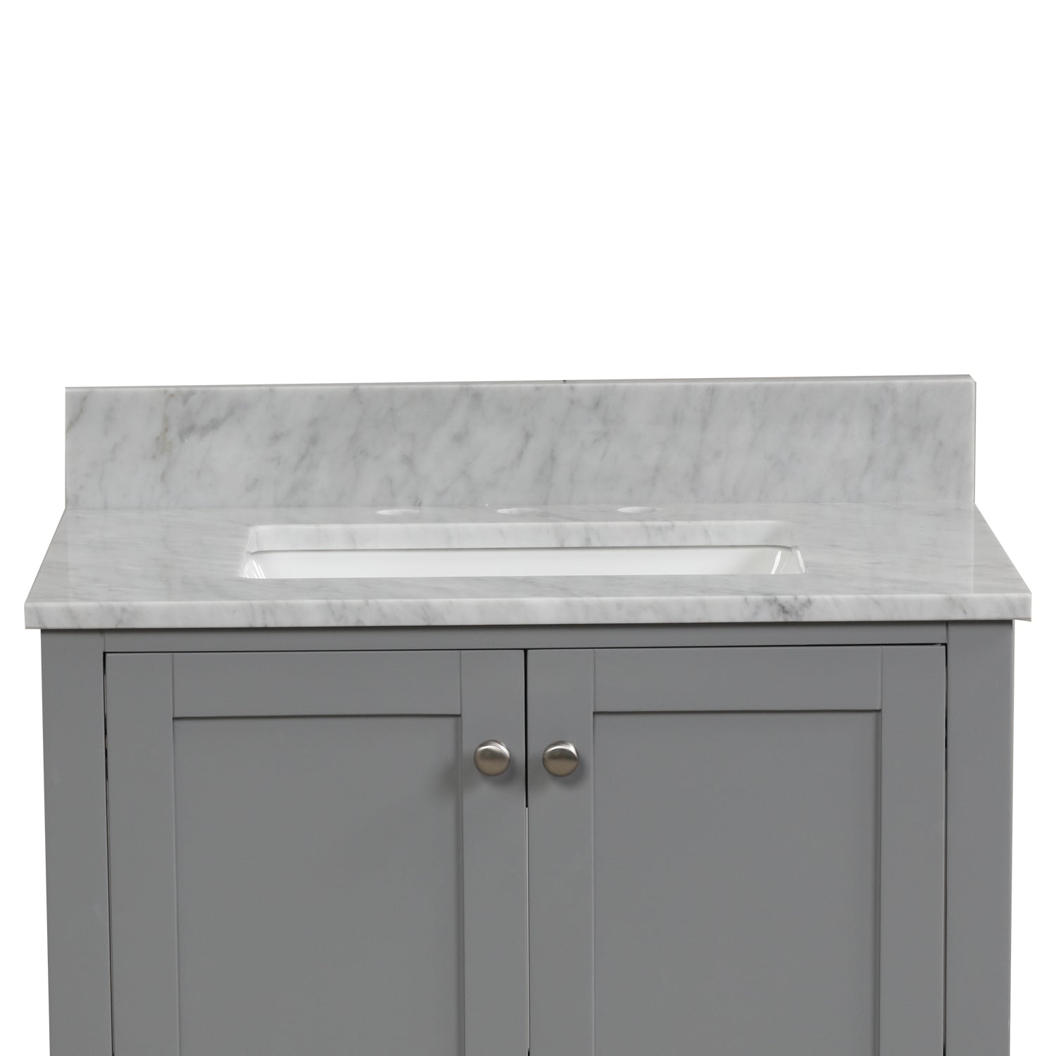 30 in. W x 22 in. D x 33 in. H Bath Vanity in Grey with Carrara White Marble Top
