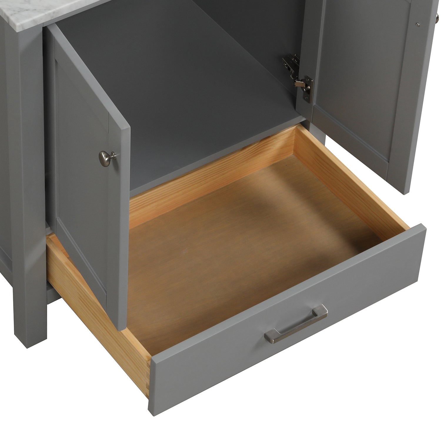30 in. W x 22 in. D x 33 in. H Bath Vanity in Grey with Carrara White Marble Top