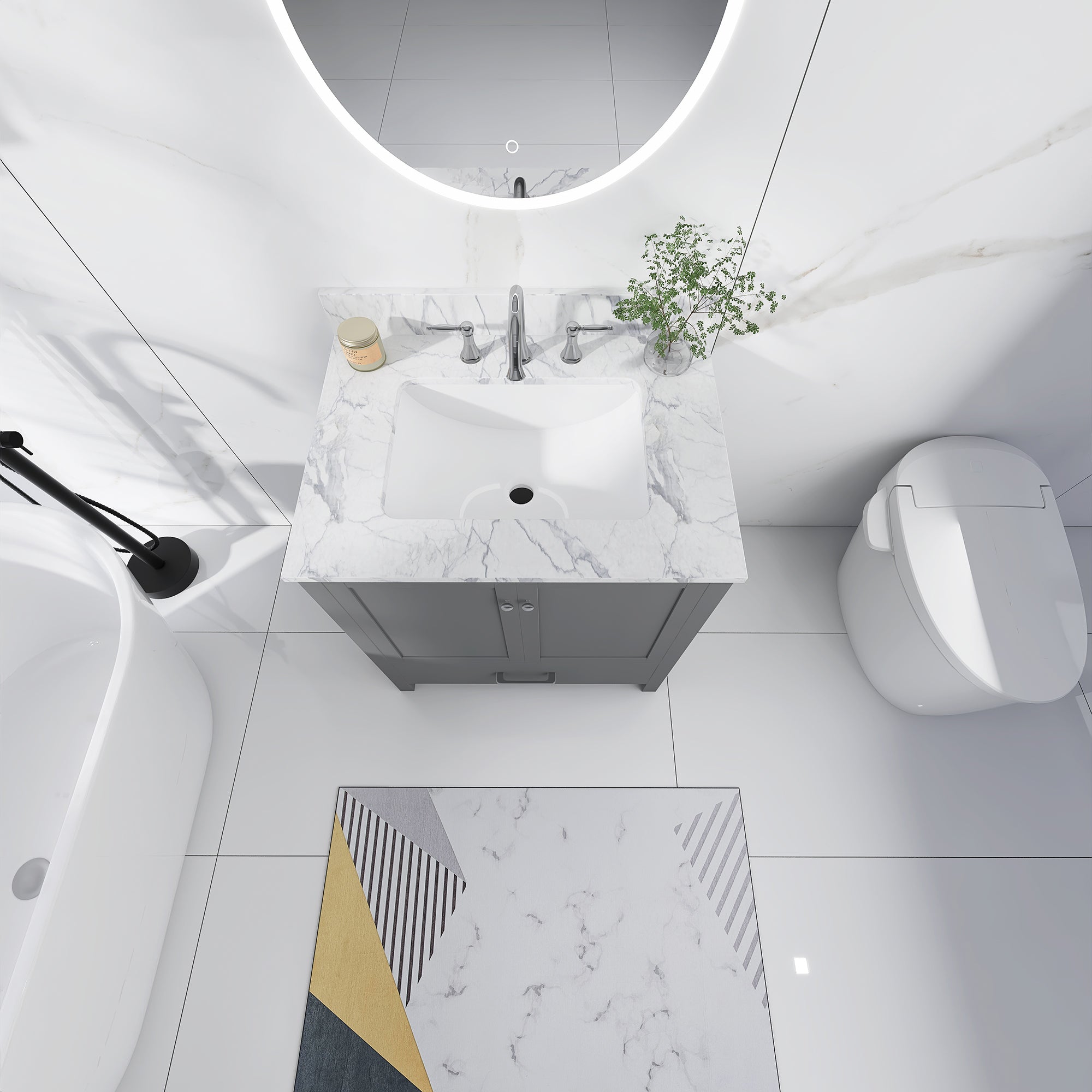30 in. W x 22 in. D x 33 in. H Bath Vanity in Grey with Carrara White Marble Top