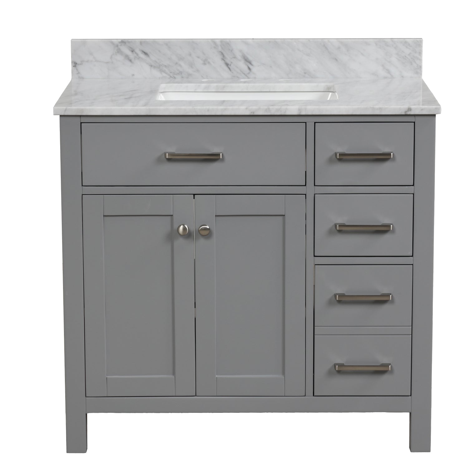 36 in. W x 22 in. D x 33 in. H Bath Vanity in Grey with Carrara White Marble Top
