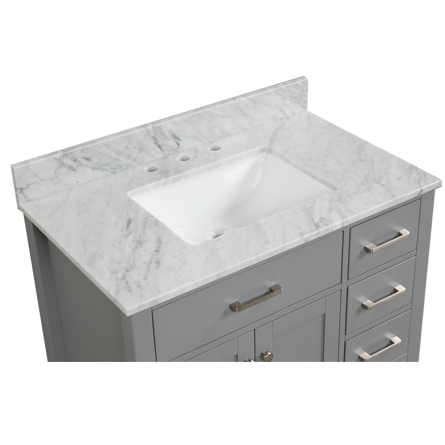 36 in. W x 22 in. D x 33 in. H Bath Vanity in Grey with Carrara White Marble Top