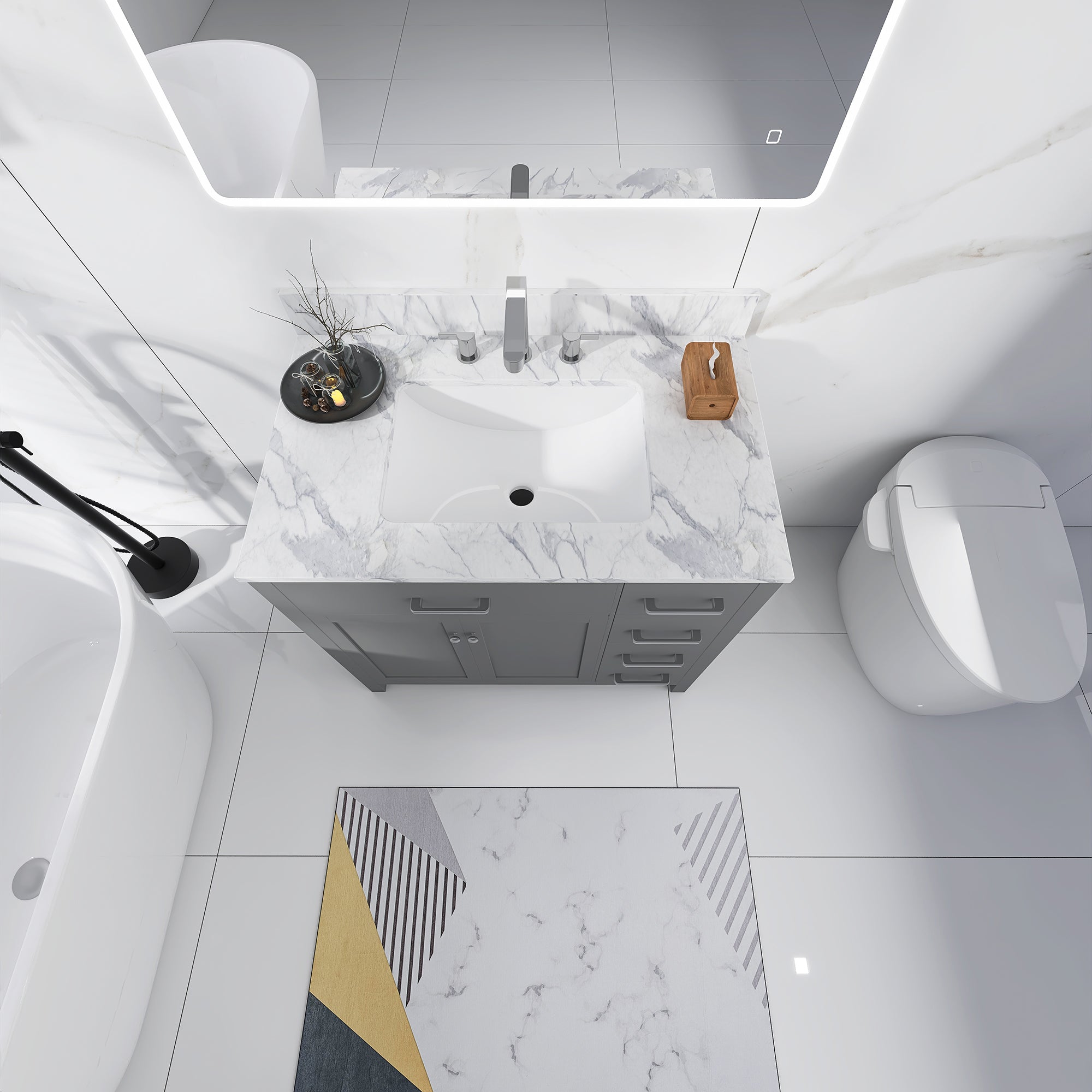 36 in. W x 22 in. D x 33 in. H Bath Vanity in Grey with Carrara White Marble Top