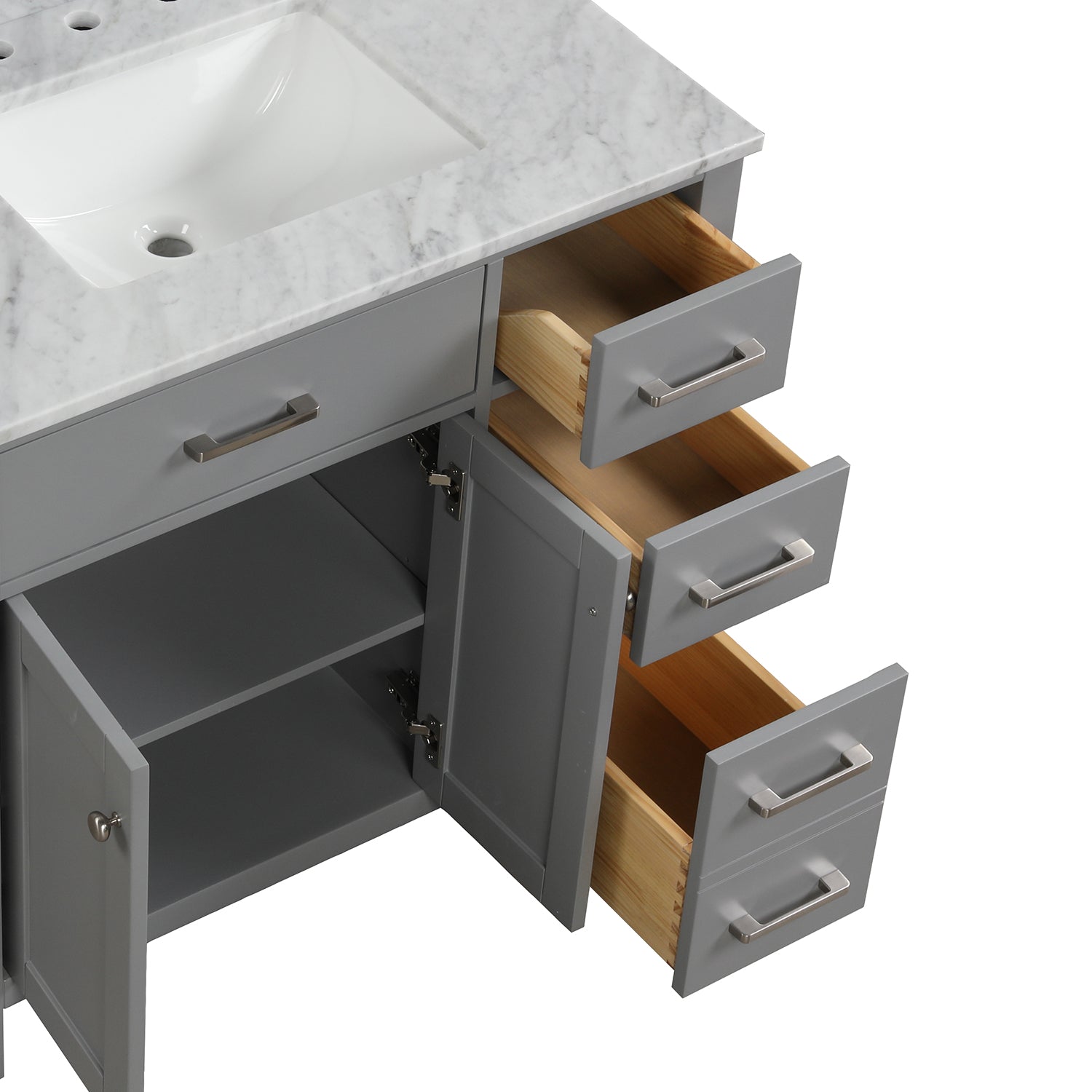 36 in. W x 22 in. D x 33 in. H Bath Vanity in Grey with Carrara White Marble Top