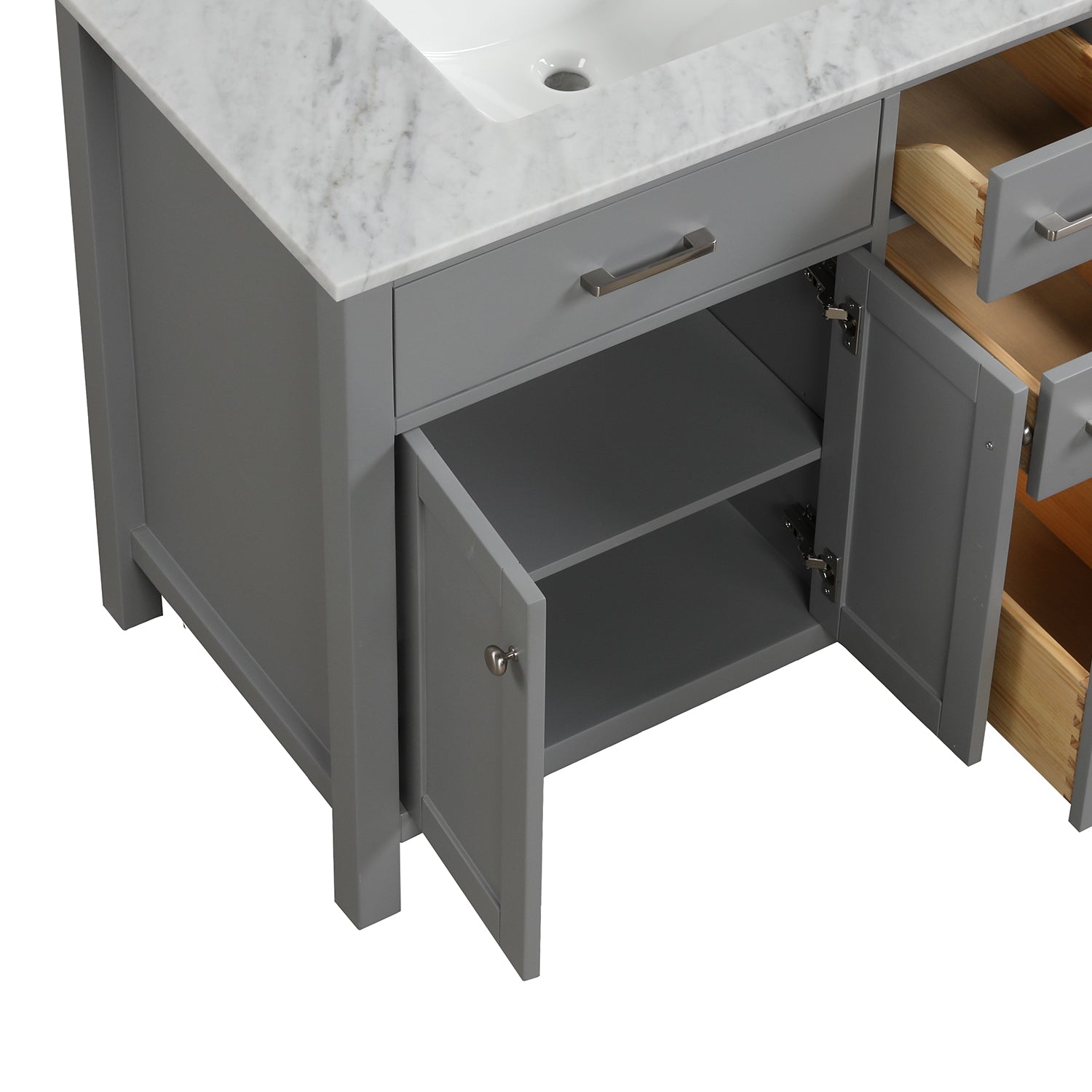 36 in. W x 22 in. D x 33 in. H Bath Vanity in Grey with Carrara White Marble Top