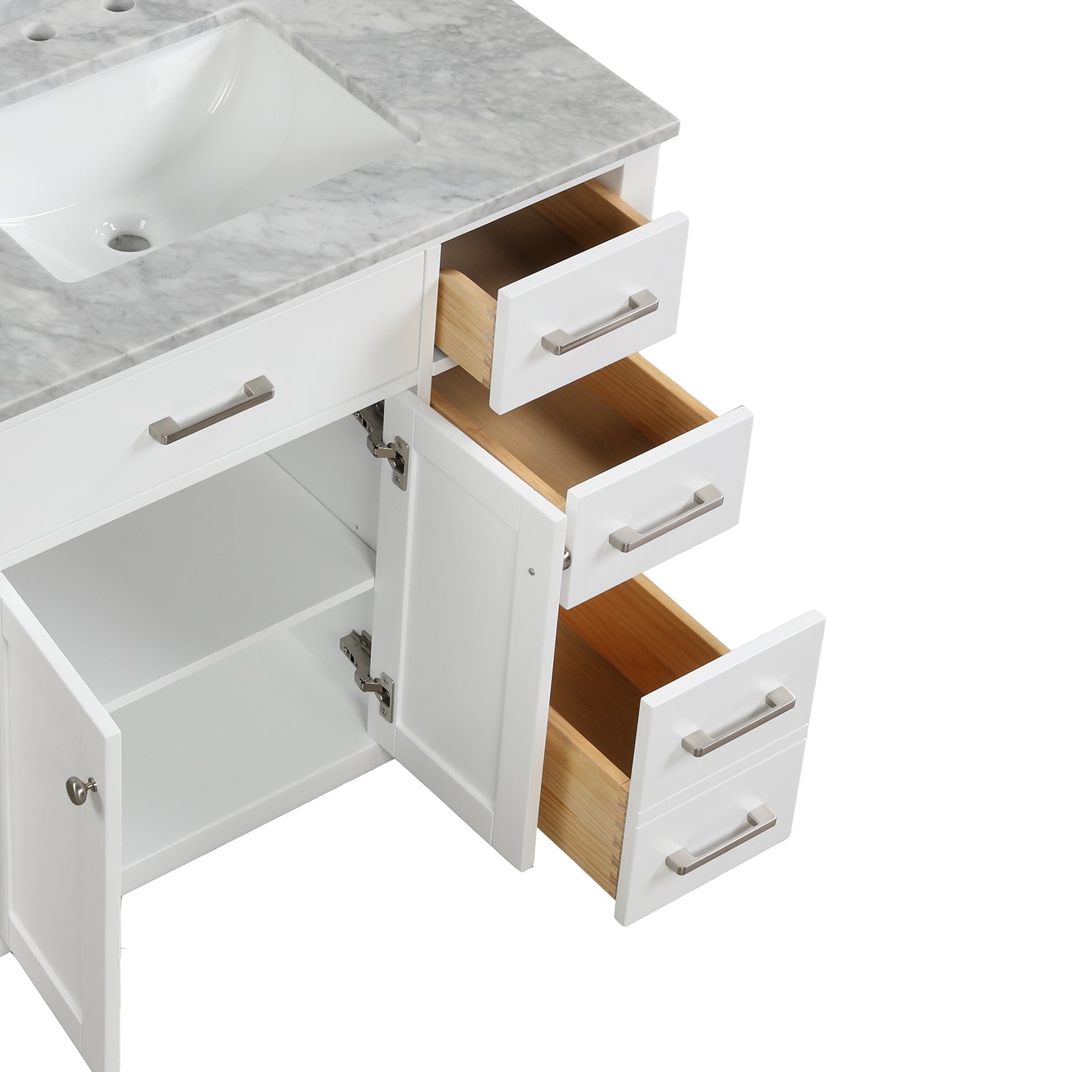 36 in. W x 22 in. D x 33 in. H Bath Vanity in White with Carrara White Marble Top