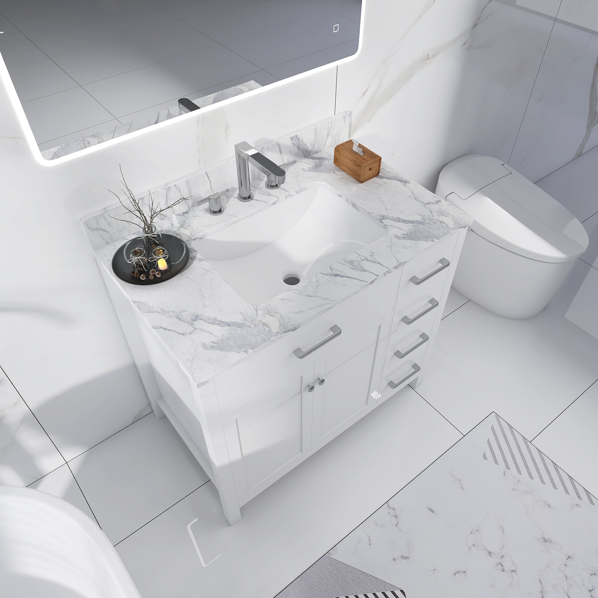 36 in. W x 22 in. D x 33 in. H Bath Vanity in White with Carrara White Marble Top