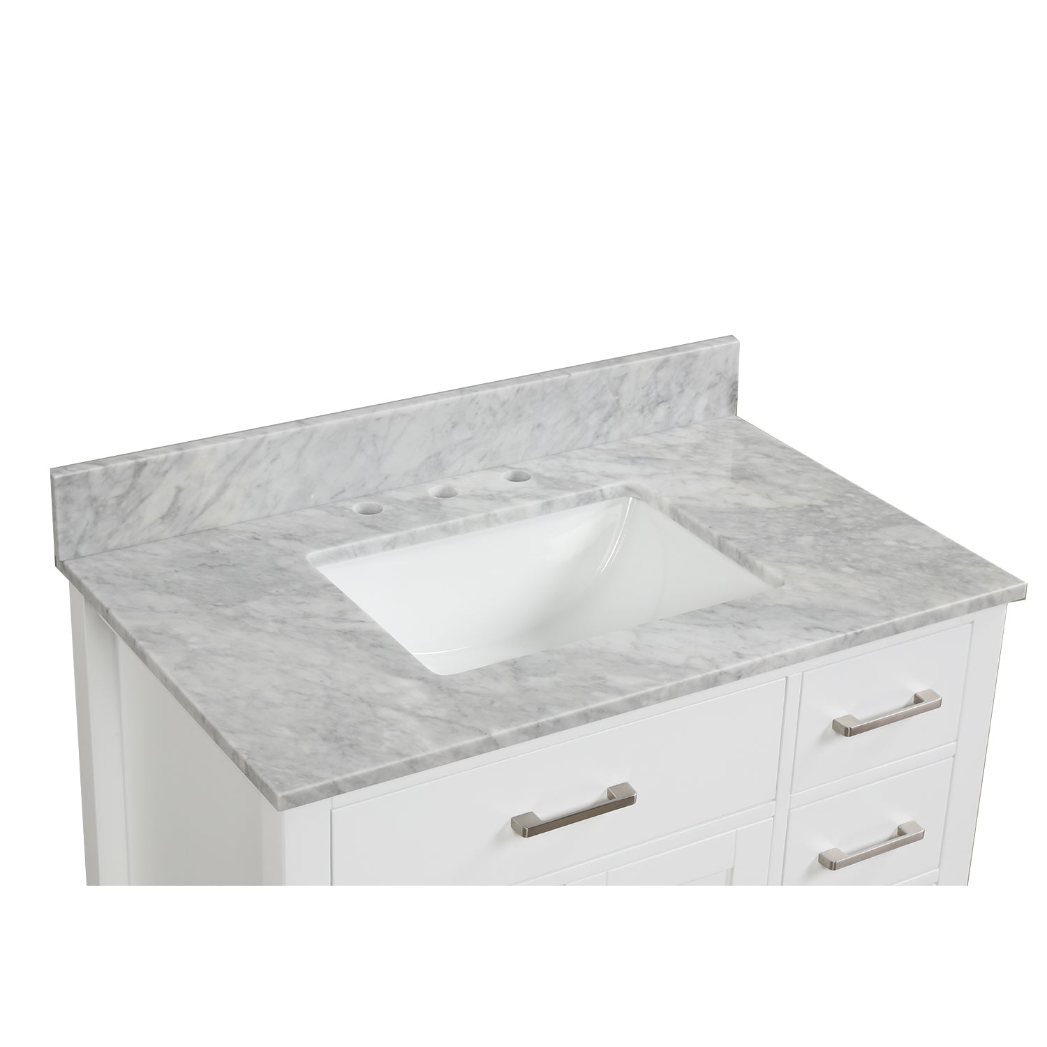 36 in. W x 22 in. D x 33 in. H Bath Vanity in White with Carrara White Marble Top