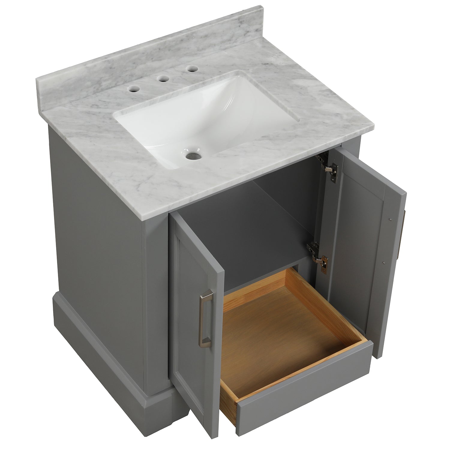 30 in. W x 22 in. D x 33 in. H Bath Vanity in Grey with Carrara White Marble Top