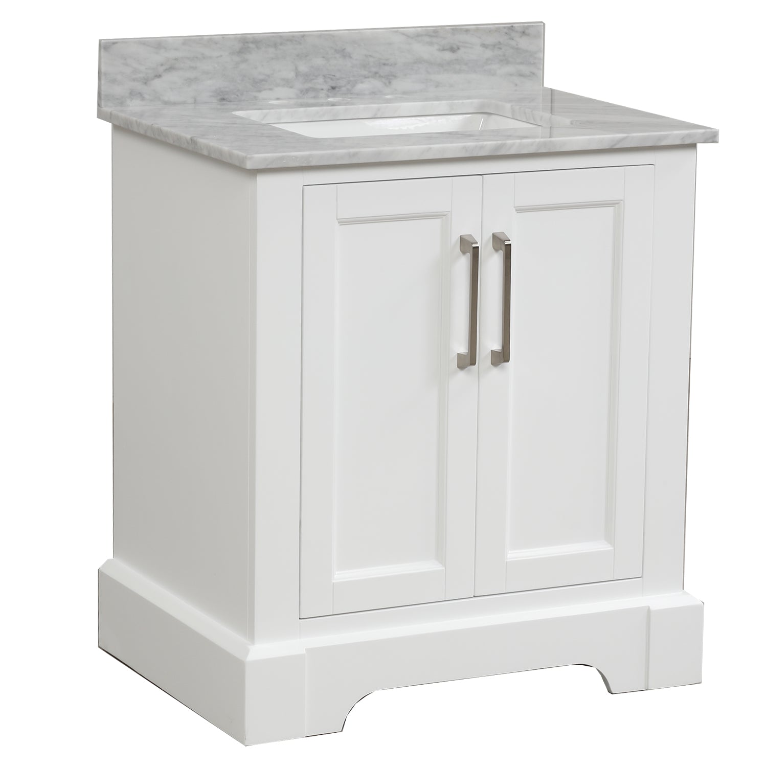 30 in. W x 22 in. D x 33 in. H Bath Vanity in White with Carrara White Marble Top