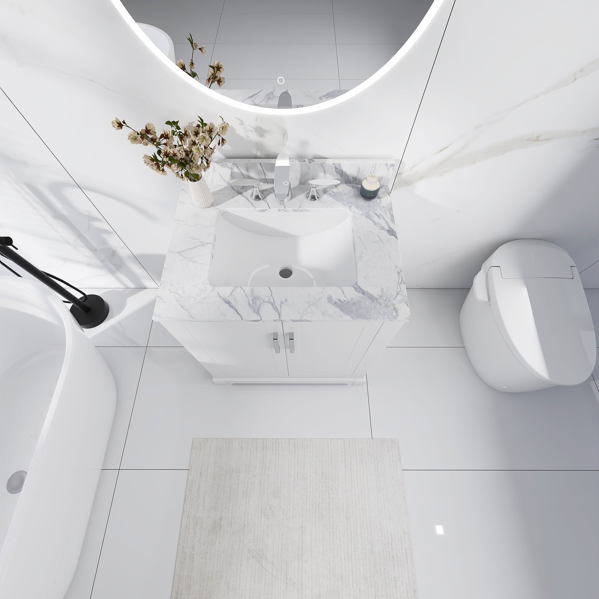 30 in. W x 22 in. D x 33 in. H Bath Vanity in White with Carrara White Marble Top