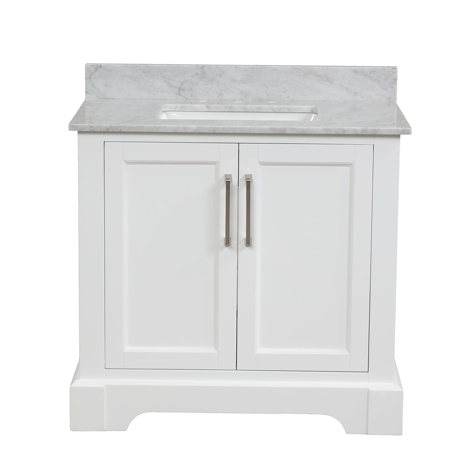 36 in. W x 22 in. D x 33 in. H Bath Vanity in White with Carrara White Marble Top