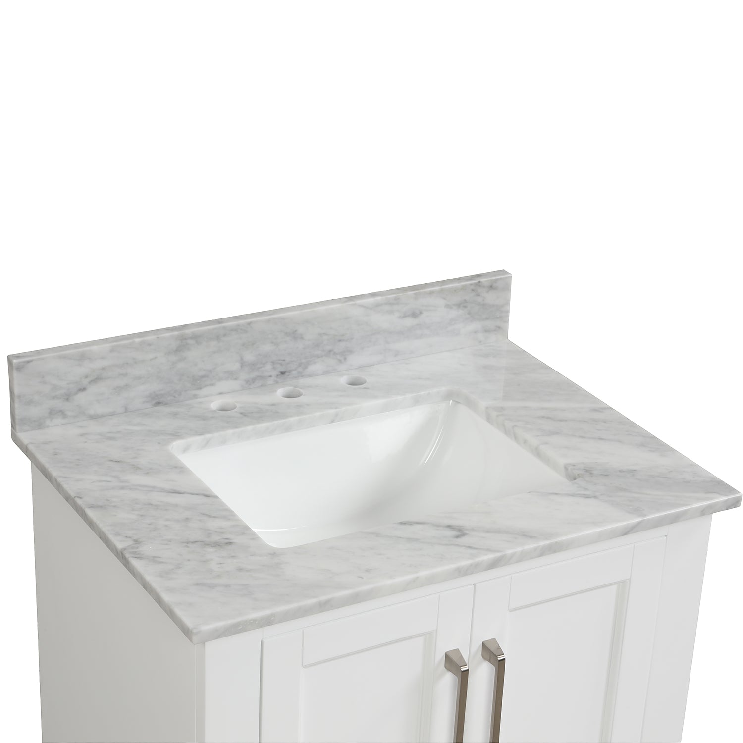 36 in. W x 22 in. D x 33 in. H Bath Vanity in White with Carrara White Marble Top