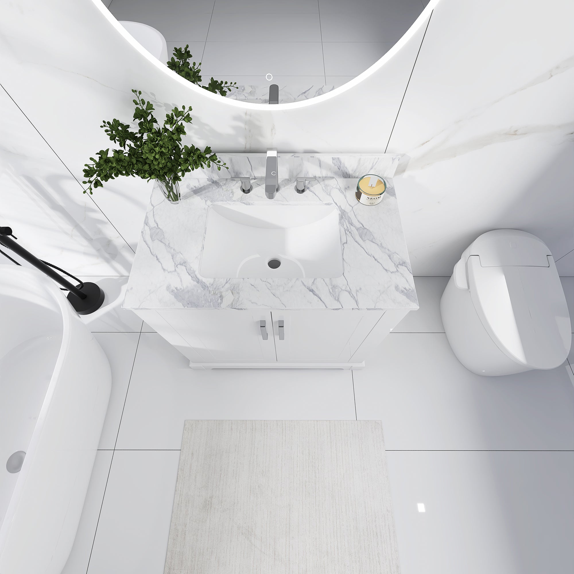 36 in. W x 22 in. D x 33 in. H Bath Vanity in White with Carrara White Marble Top