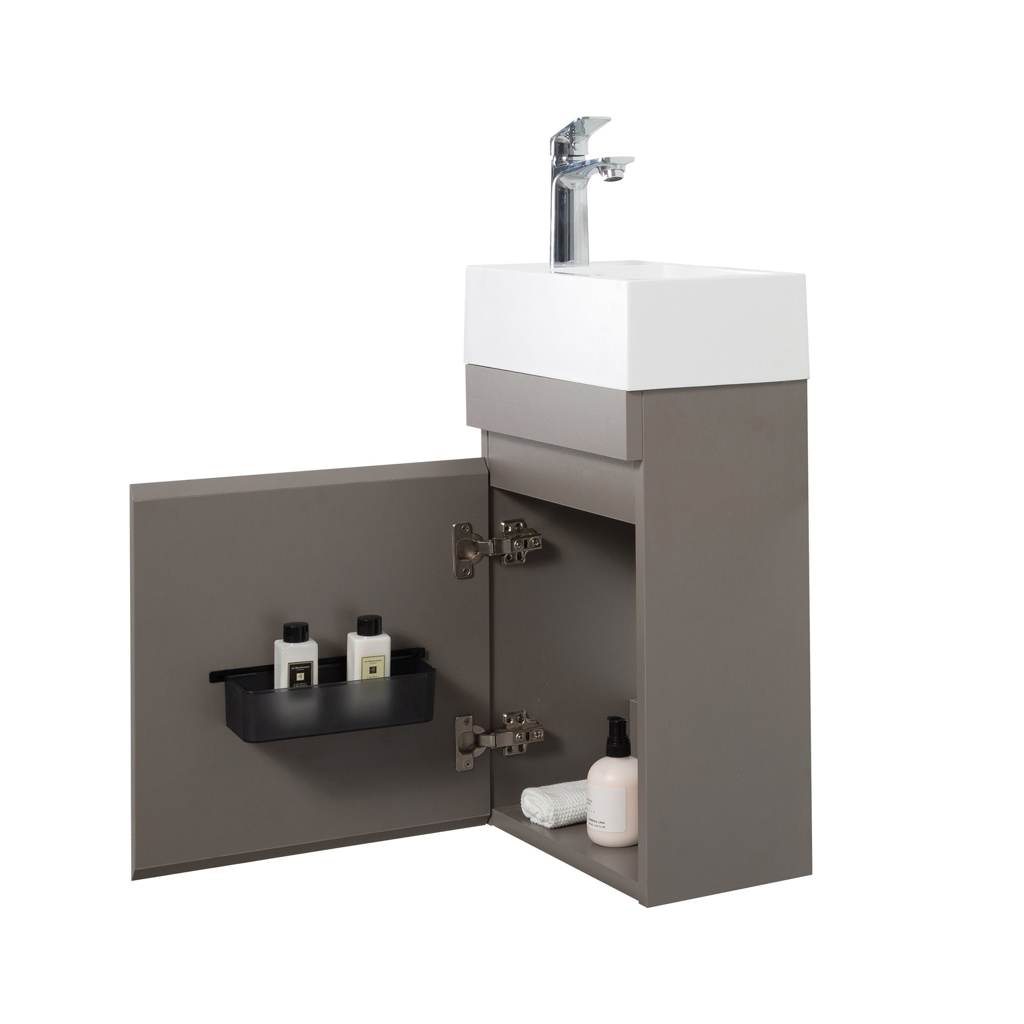 Wall-Mounted Bathroom Vanity Set in Grey with White Integrated Artificial Stone Sink