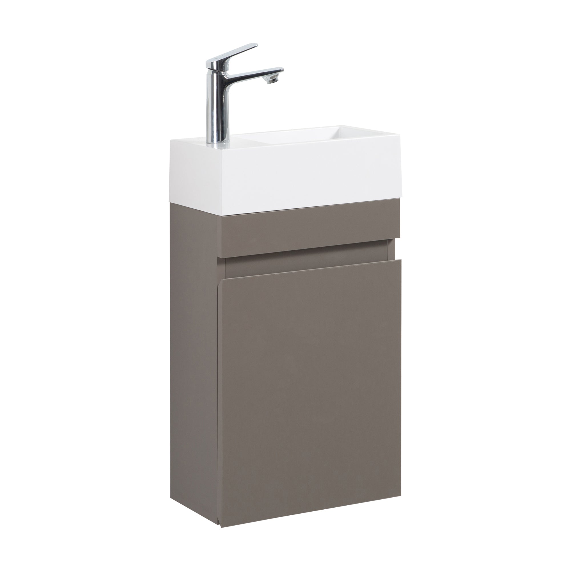 Wall-Mounted Bathroom Vanity Set in Grey with White Integrated Artificial Stone Sink