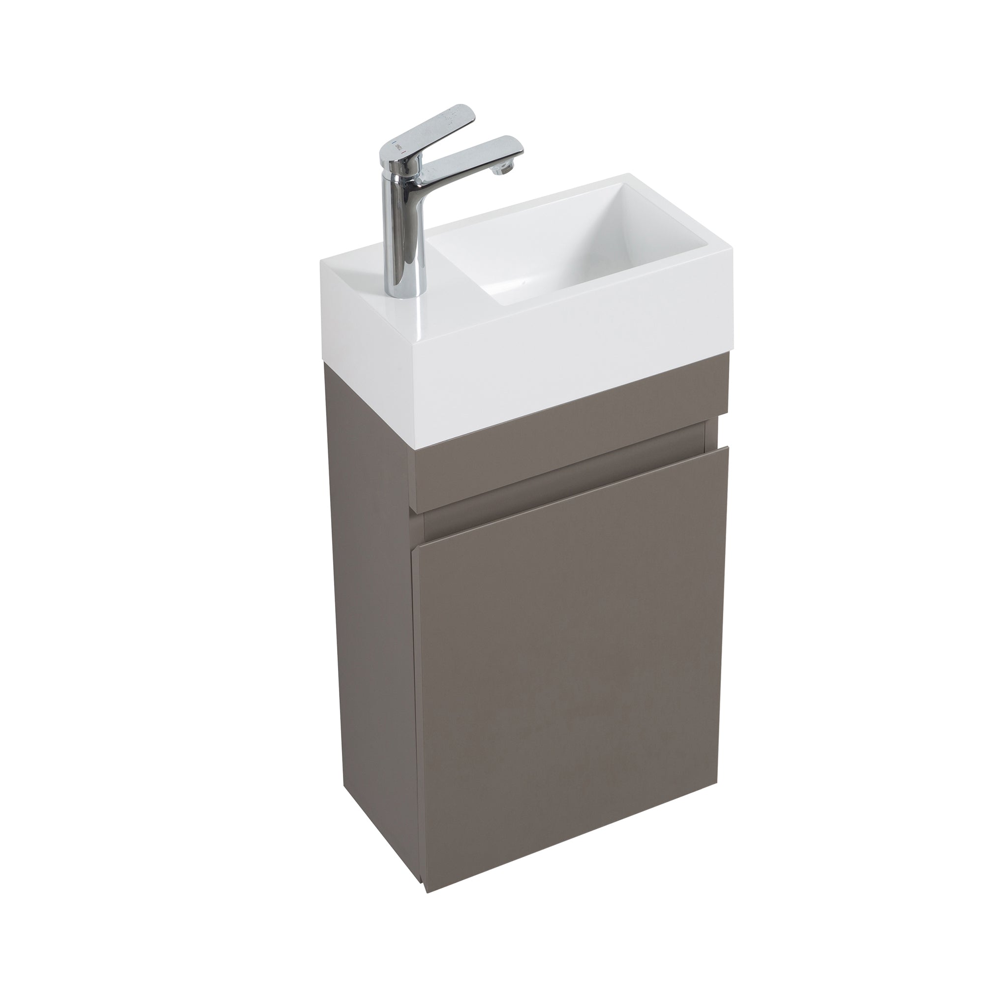 Wall-Mounted Bathroom Vanity Set in Grey with White Integrated Artificial Stone Sink