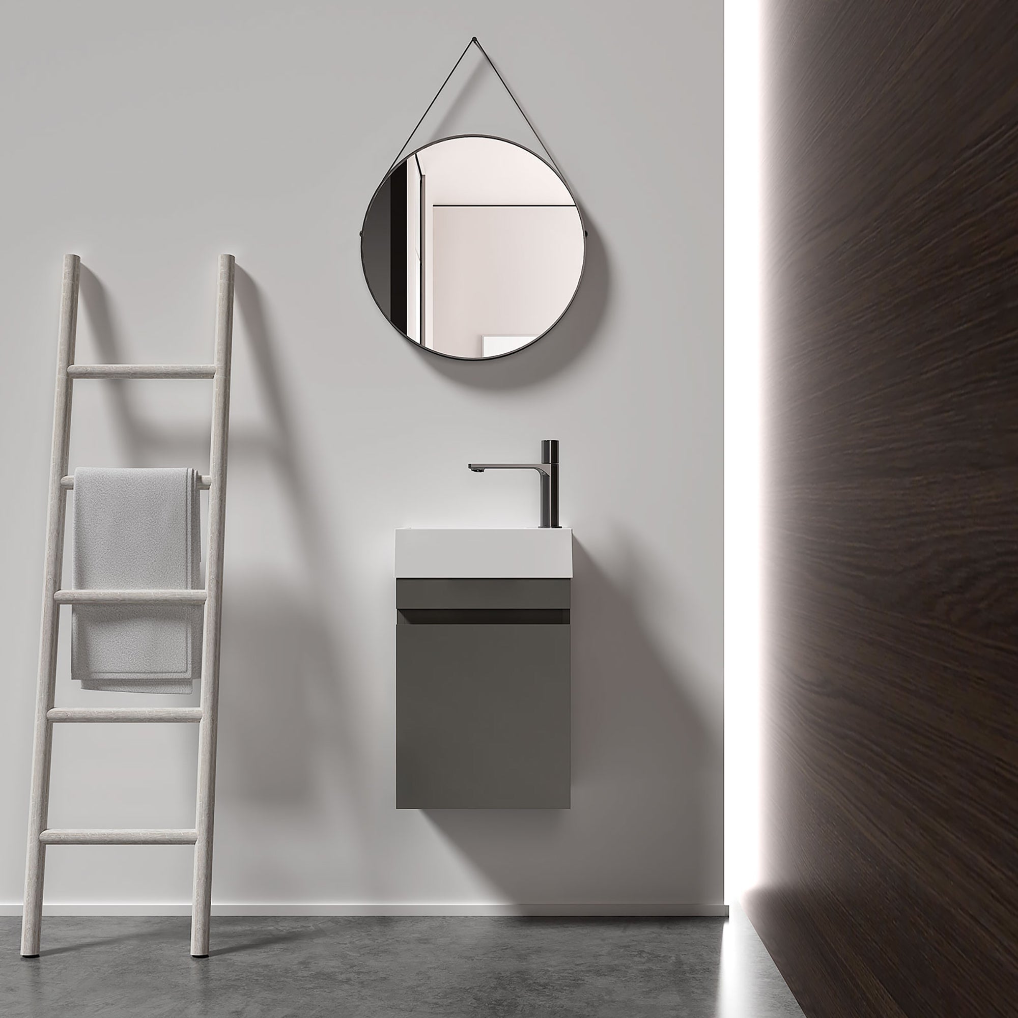 Wall-Mounted Bathroom Vanity Set in Grey with White Integrated Artificial Stone Sink