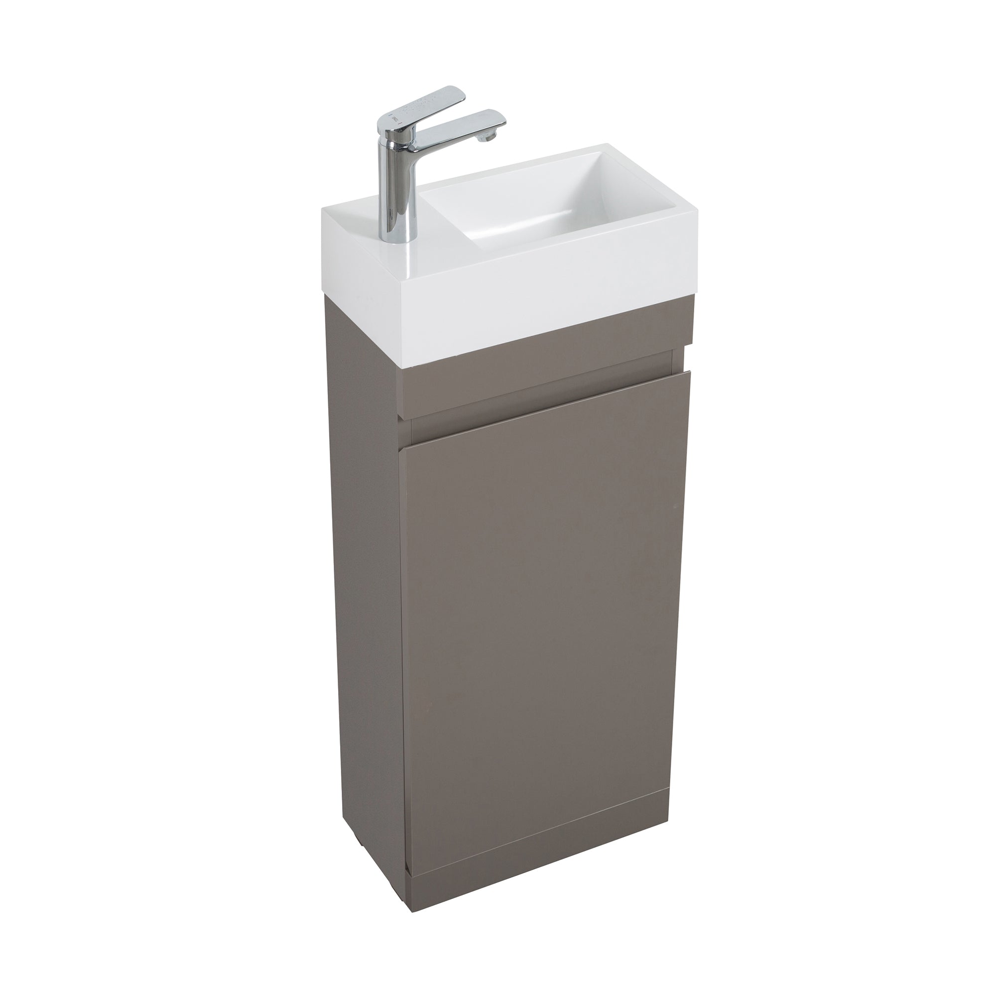 Wall-Mounted Bathroom Vanity Set in Grey with White Integrated Artificial Stone Sink