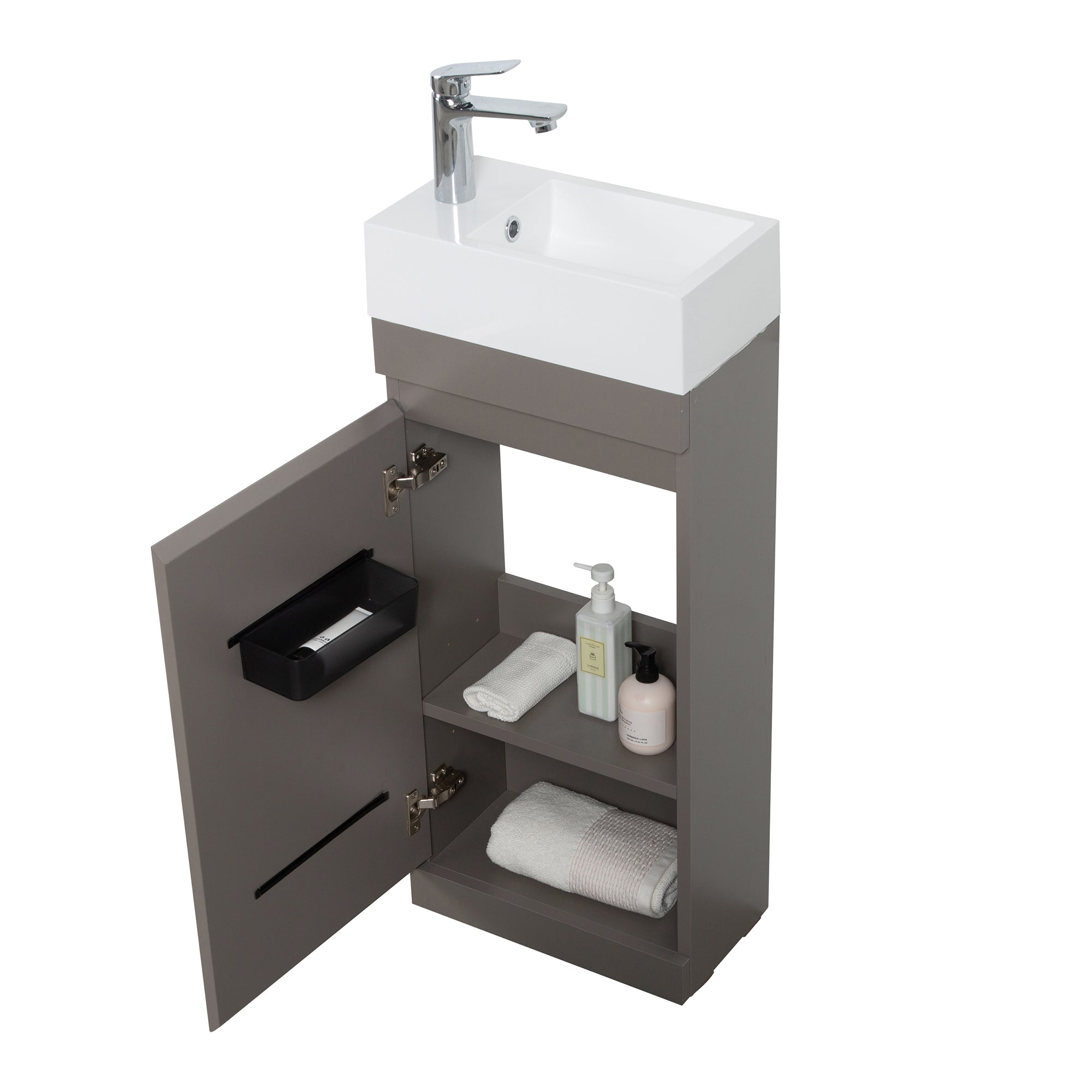 Wall-Mounted Bathroom Vanity Set in Grey with White Integrated Artificial Stone Sink