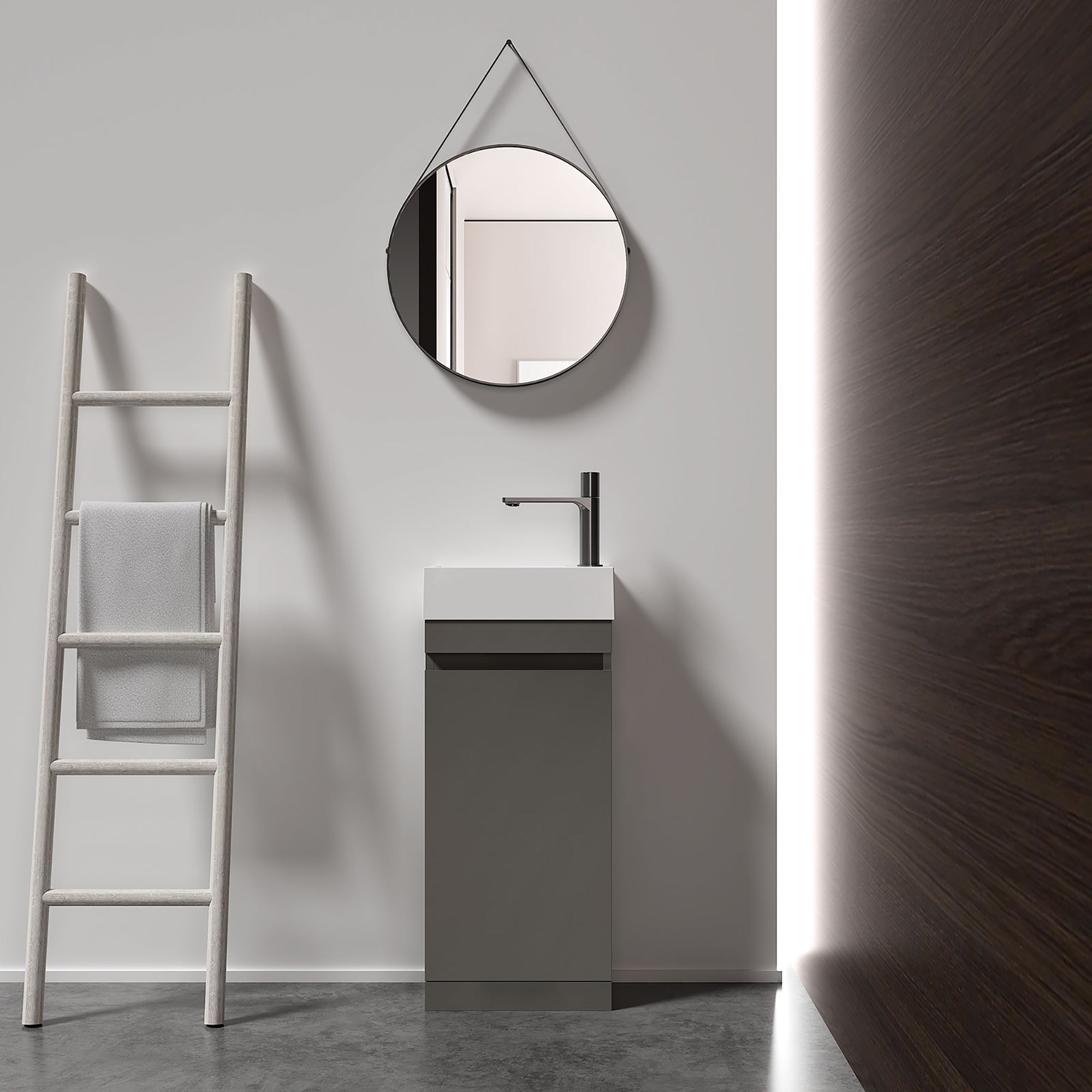 Wall-Mounted Bathroom Vanity Set in Grey with White Integrated Artificial Stone Sink