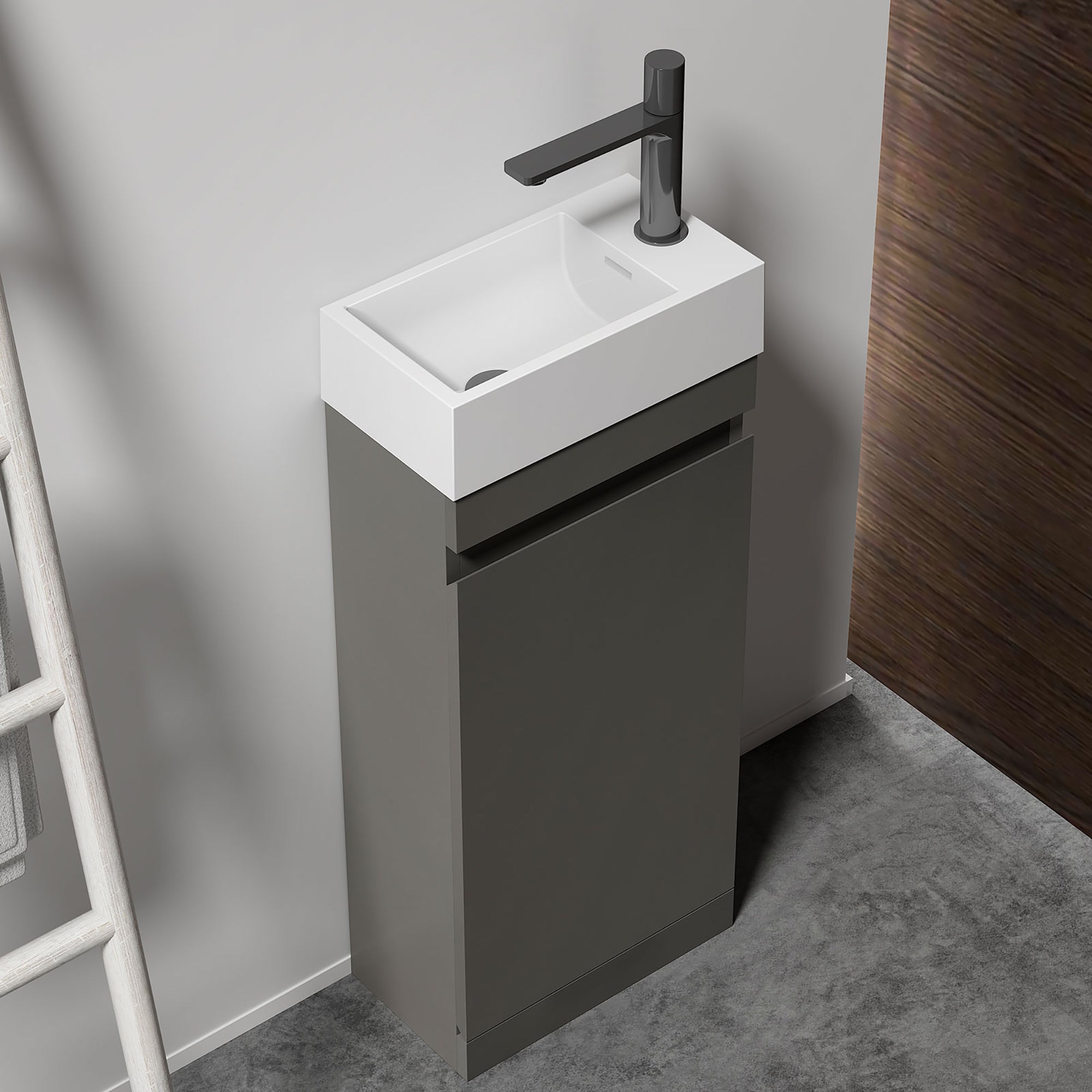 Wall-Mounted Bathroom Vanity Set in Grey with White Integrated Artificial Stone Sink