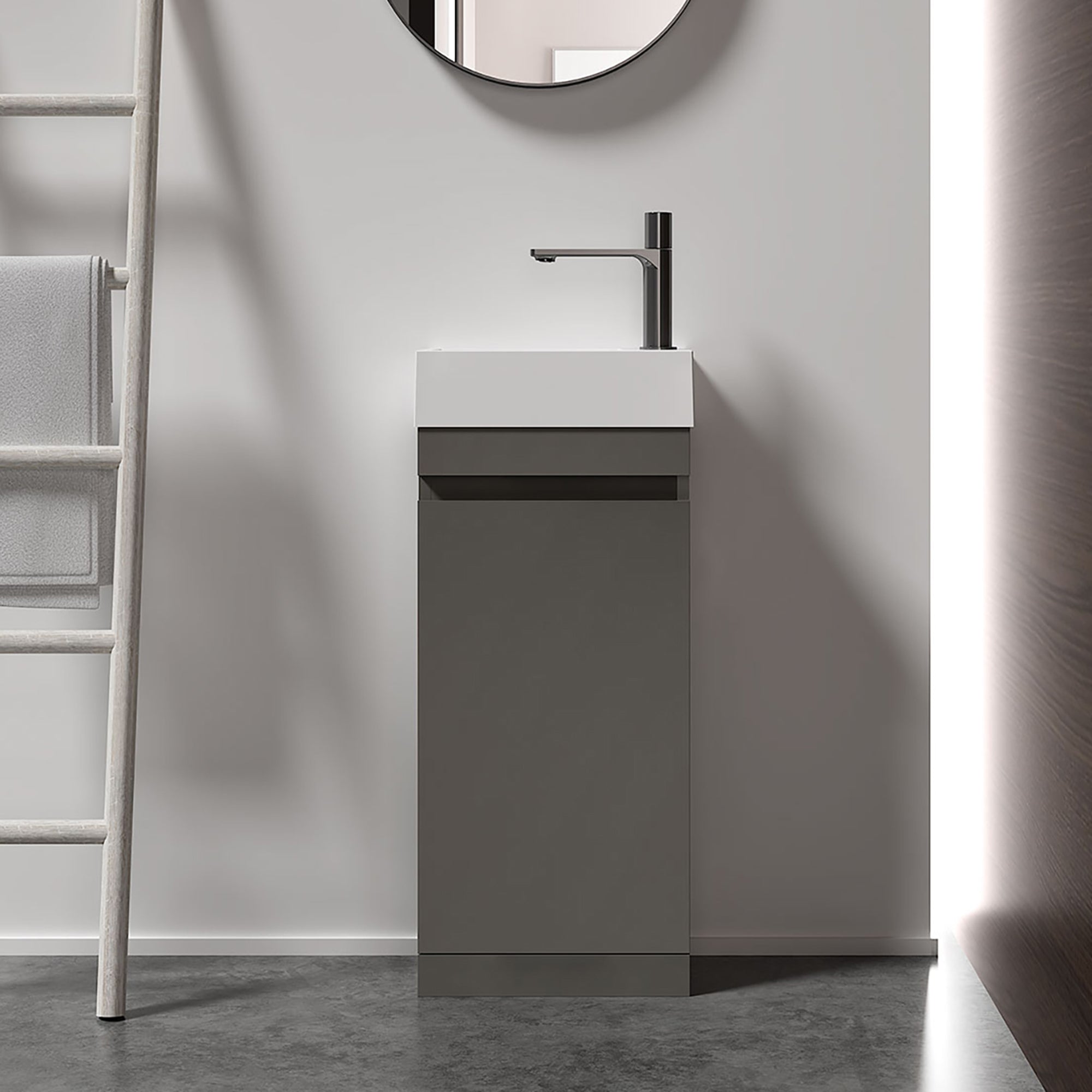 Wall-Mounted Bathroom Vanity Set in Grey with White Integrated Artificial Stone Sink