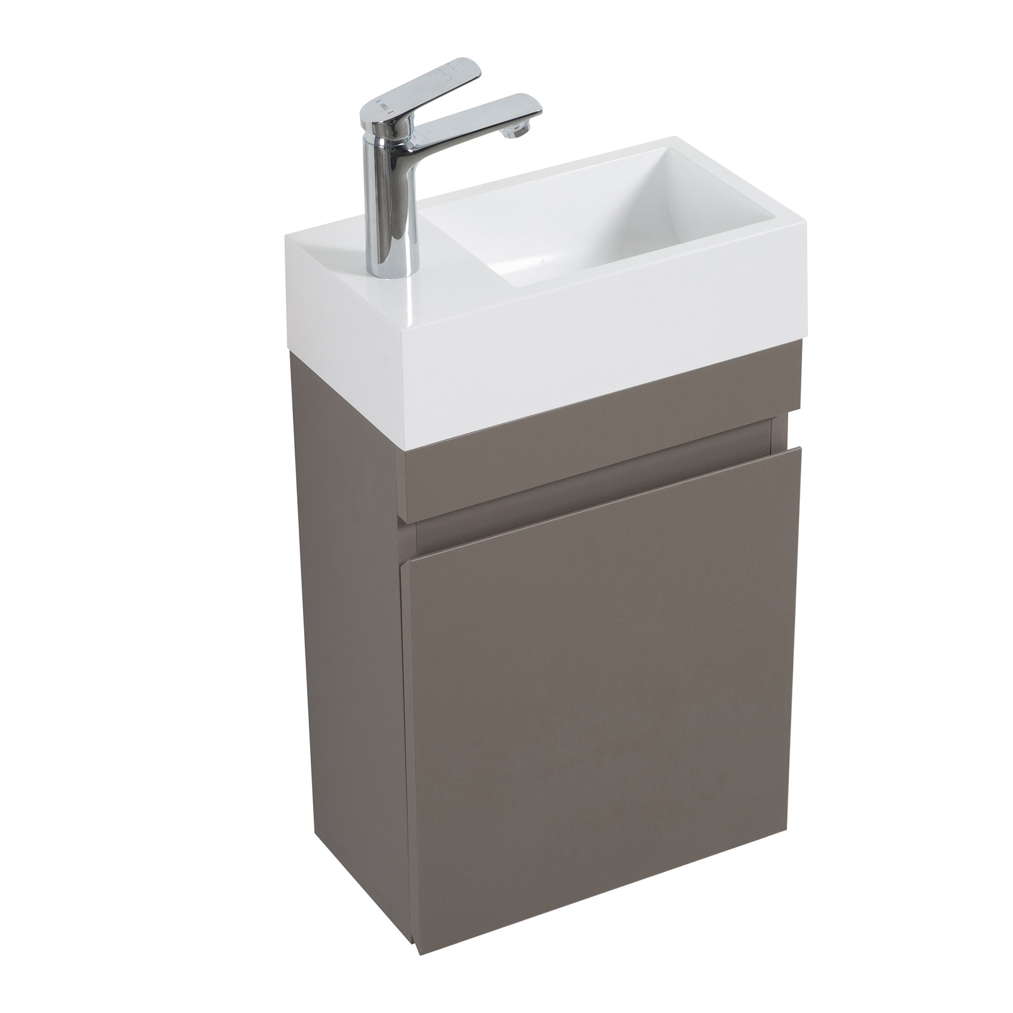 Wall-Mounted Bathroom Vanity Set in Grey with White Integrated Artificial Stone Sink