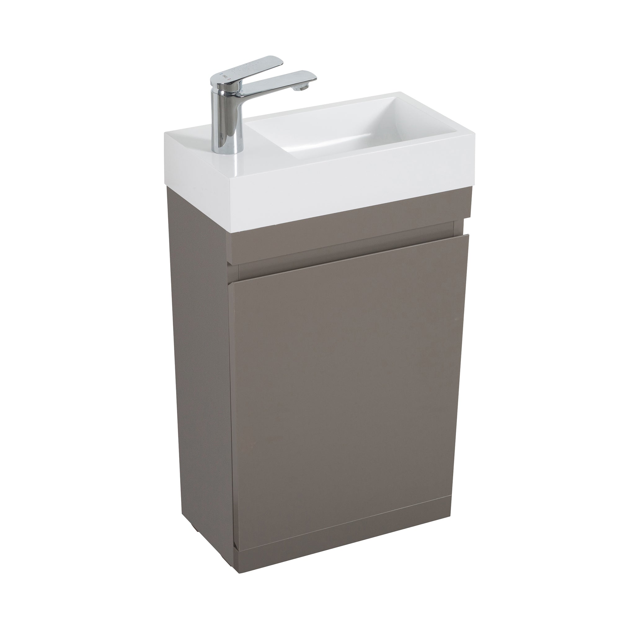 Wall-Mounted Bathroom Vanity Set in Grey with White Integrated Artificial Stone Sink