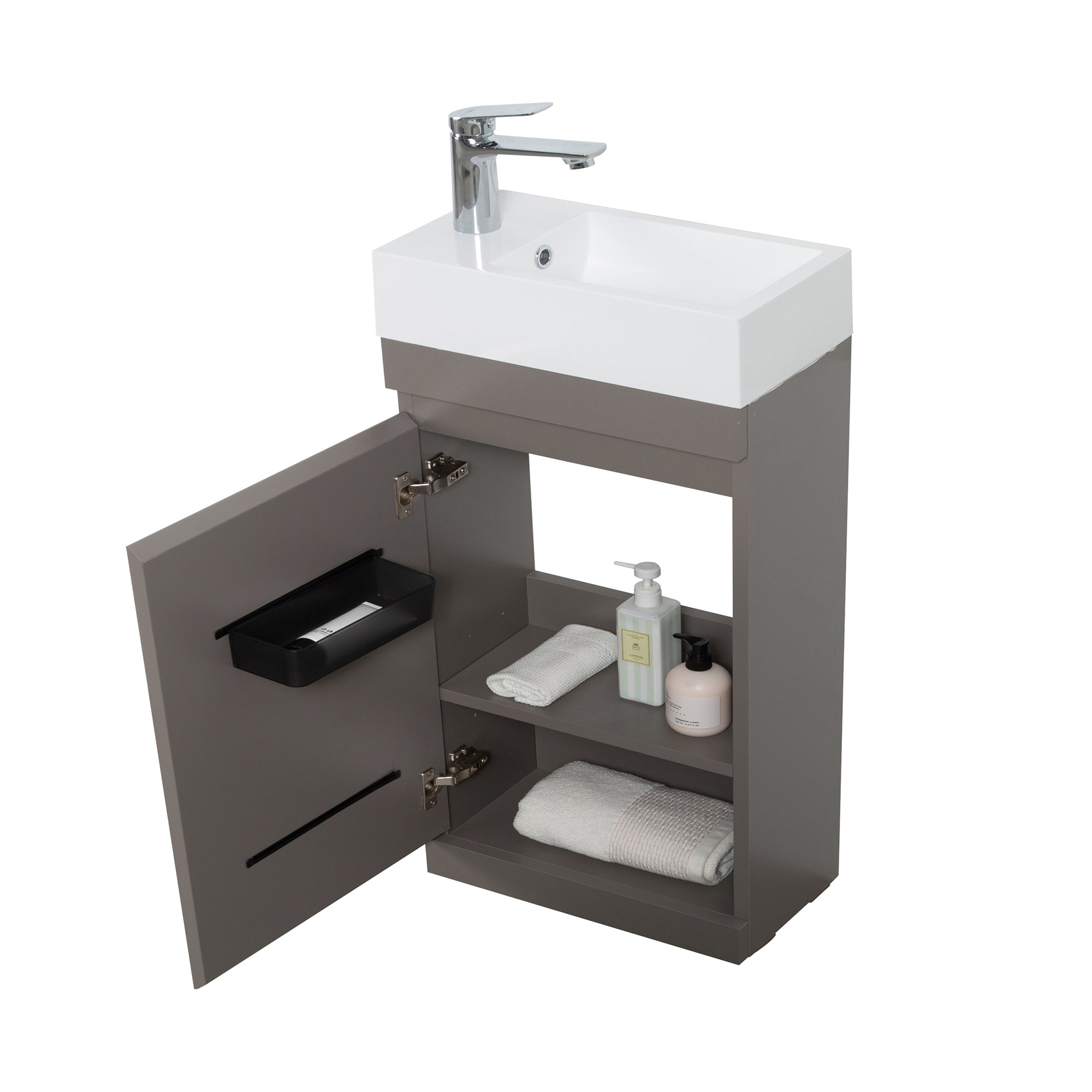 Wall-Mounted Bathroom Vanity Set in Grey with White Integrated Artificial Stone Sink