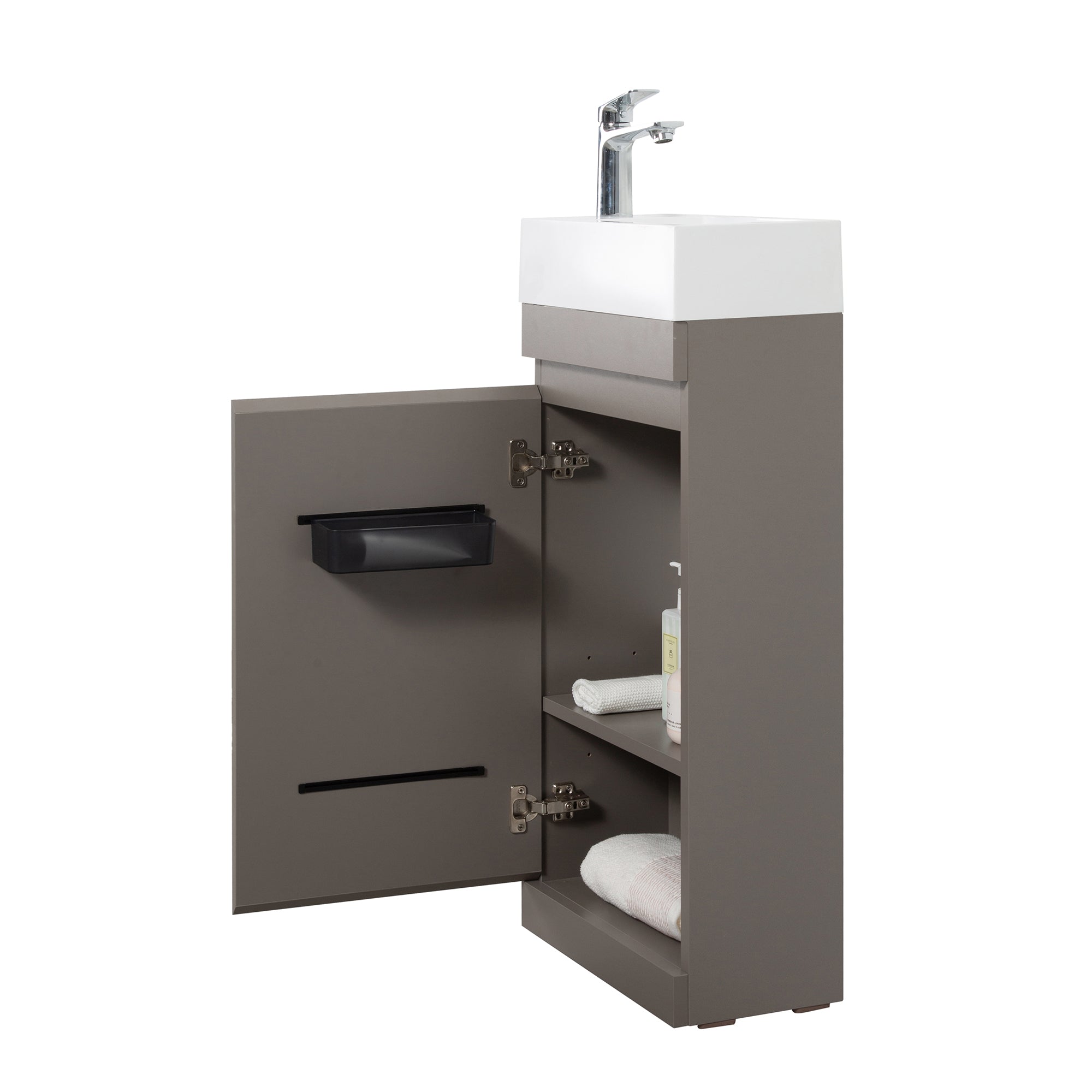 Wall-Mounted Bathroom Vanity Set in Grey with White Integrated Artificial Stone Sink