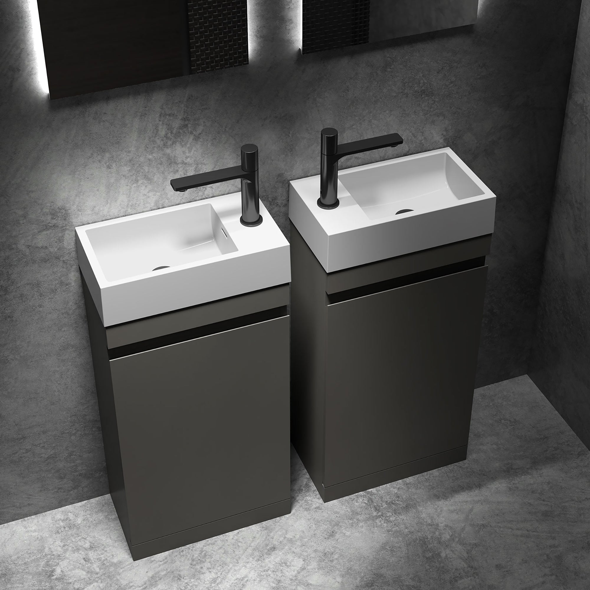 Wall-Mounted Bathroom Vanity Set in Grey with White Integrated Artificial Stone Sink