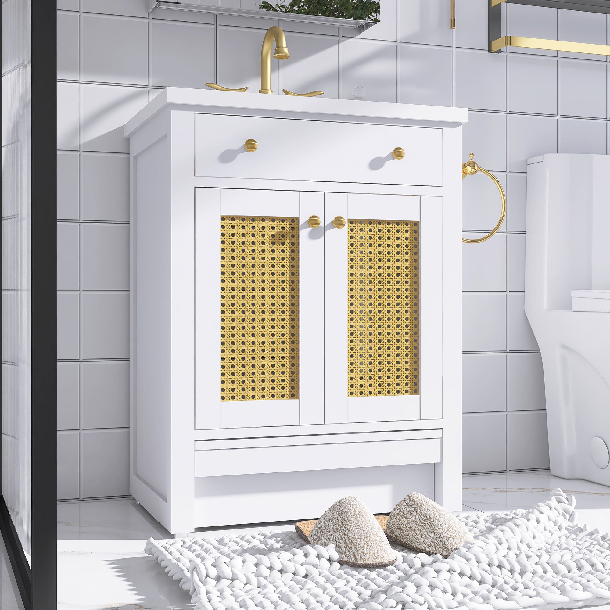 24 in. Freestanding Bath Vanity in White with White Cultured Marble Top
