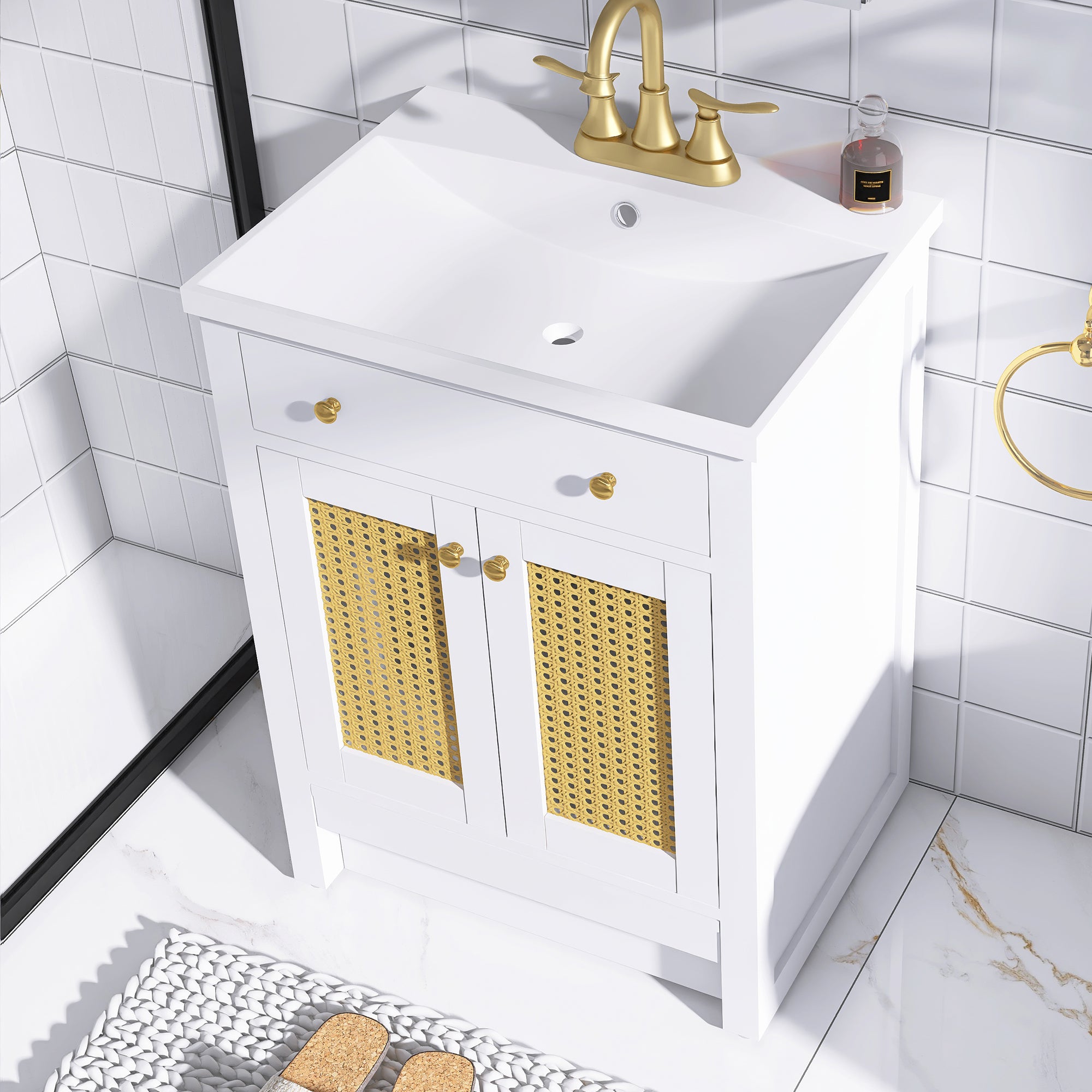 24 in. Freestanding Bath Vanity in White with White Cultured Marble Top